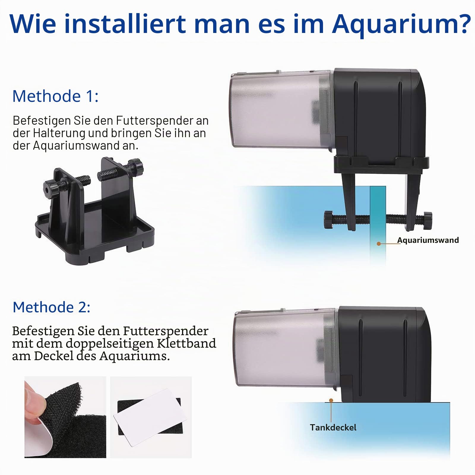 Lychee Aquarium Futterautomat, WiFi gesteuerter Timer Fischfutterspender mit LCD Display für Aquarium Teich Urlaub (Schwarz)