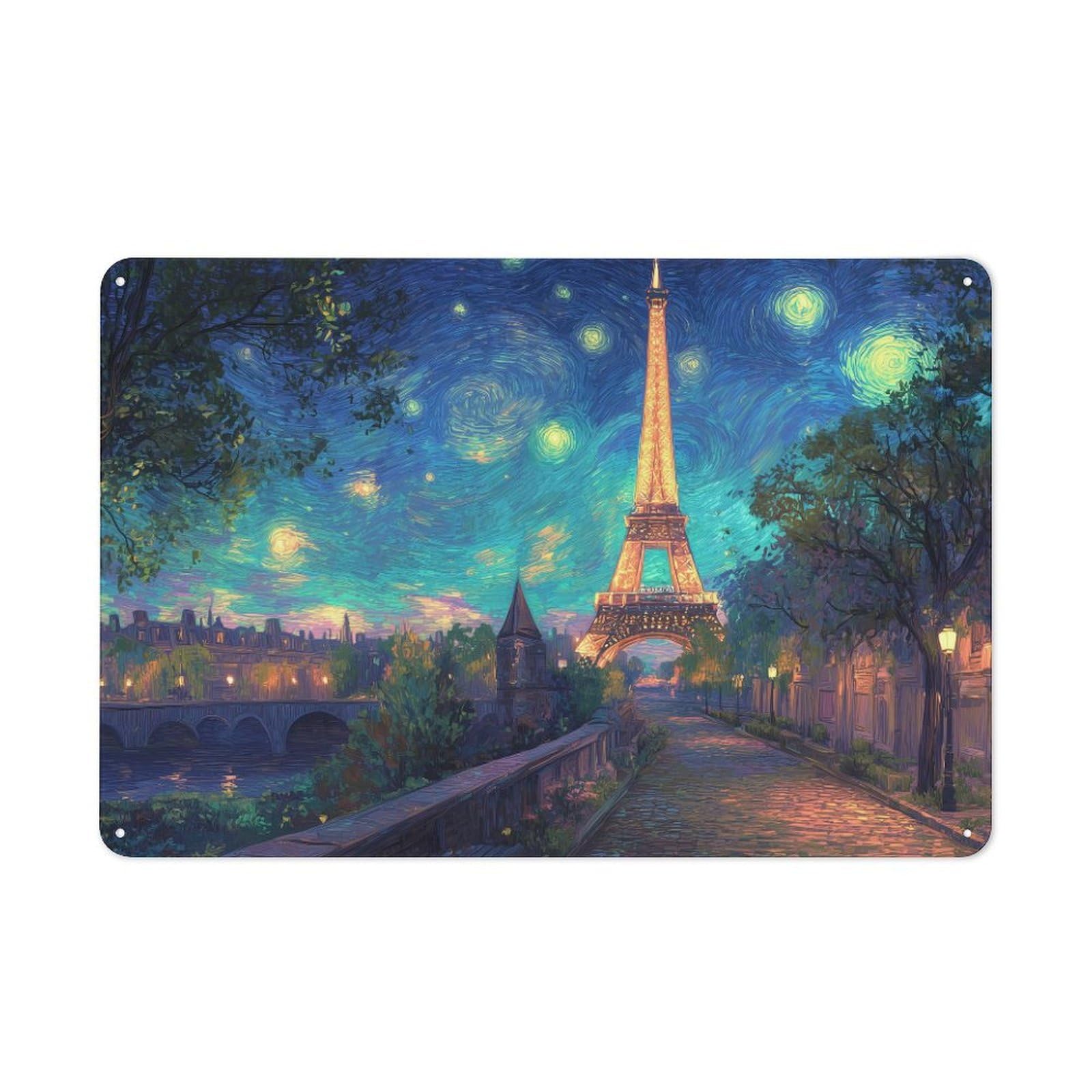 Junmoney Parisian Night Eiffel Tower Illuminated Farmhouse Metal Sign With Design 20X30cm, Rustic Rustic Kitchen Decor For Dining Room, Cafe, Entryway Or Family Room
