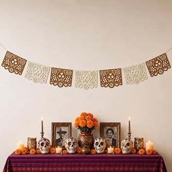 Dia De Los Muertos Ofrenda Decorations, Felt Papel Picado Banner