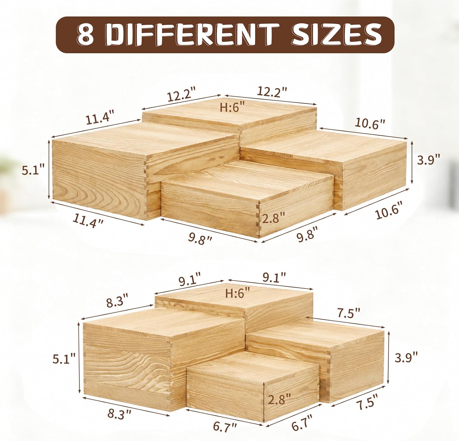 8 Pack Wooden Buffet Risers Cupcake Stand Buffet Display with Mini Signs image 2