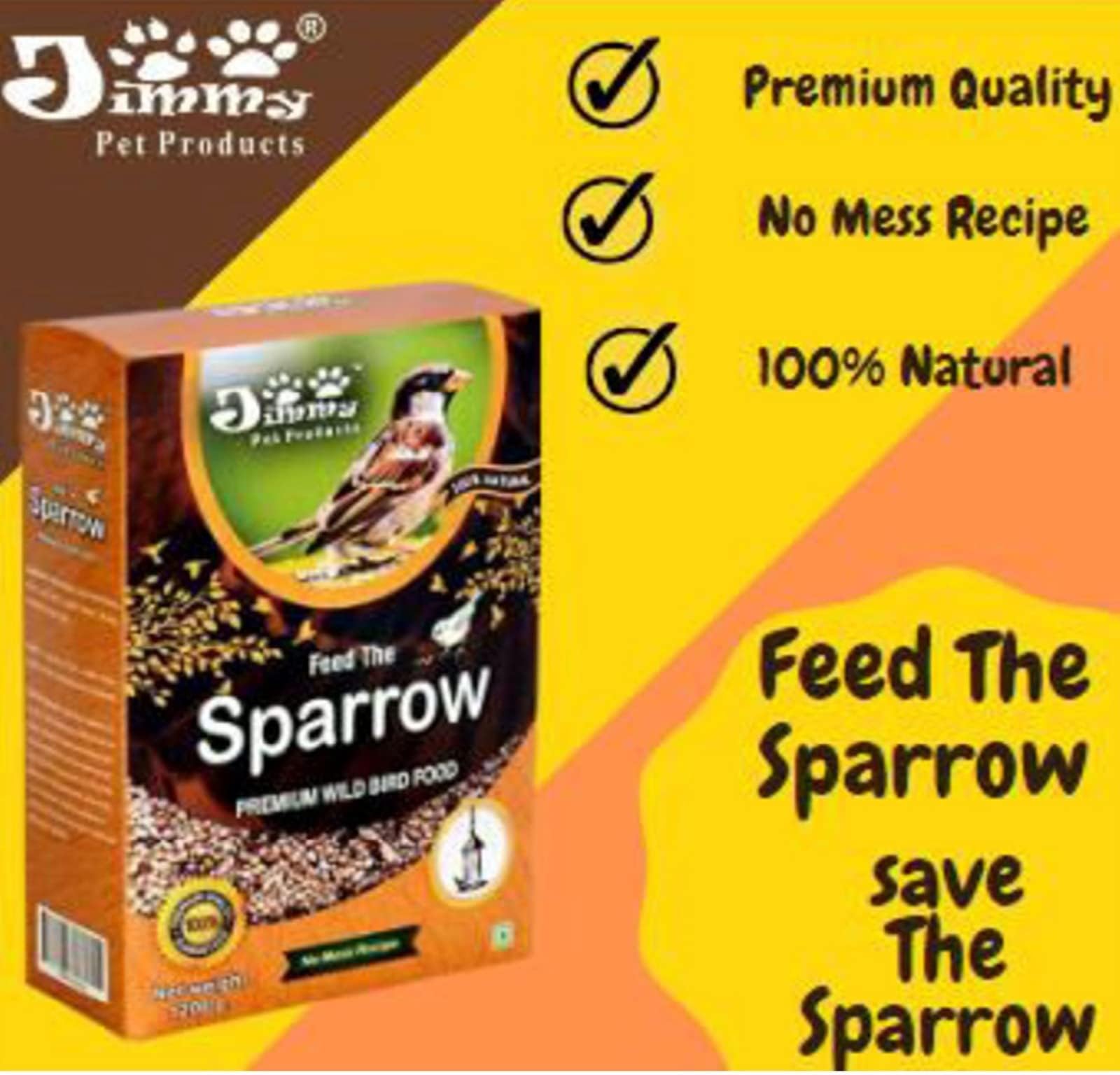 Jimmy Pet Products Feed The Sparrow Wild Bird Small Parakeet Seeds Food Refill for Bird Feeder (1.2 Kg) 1
