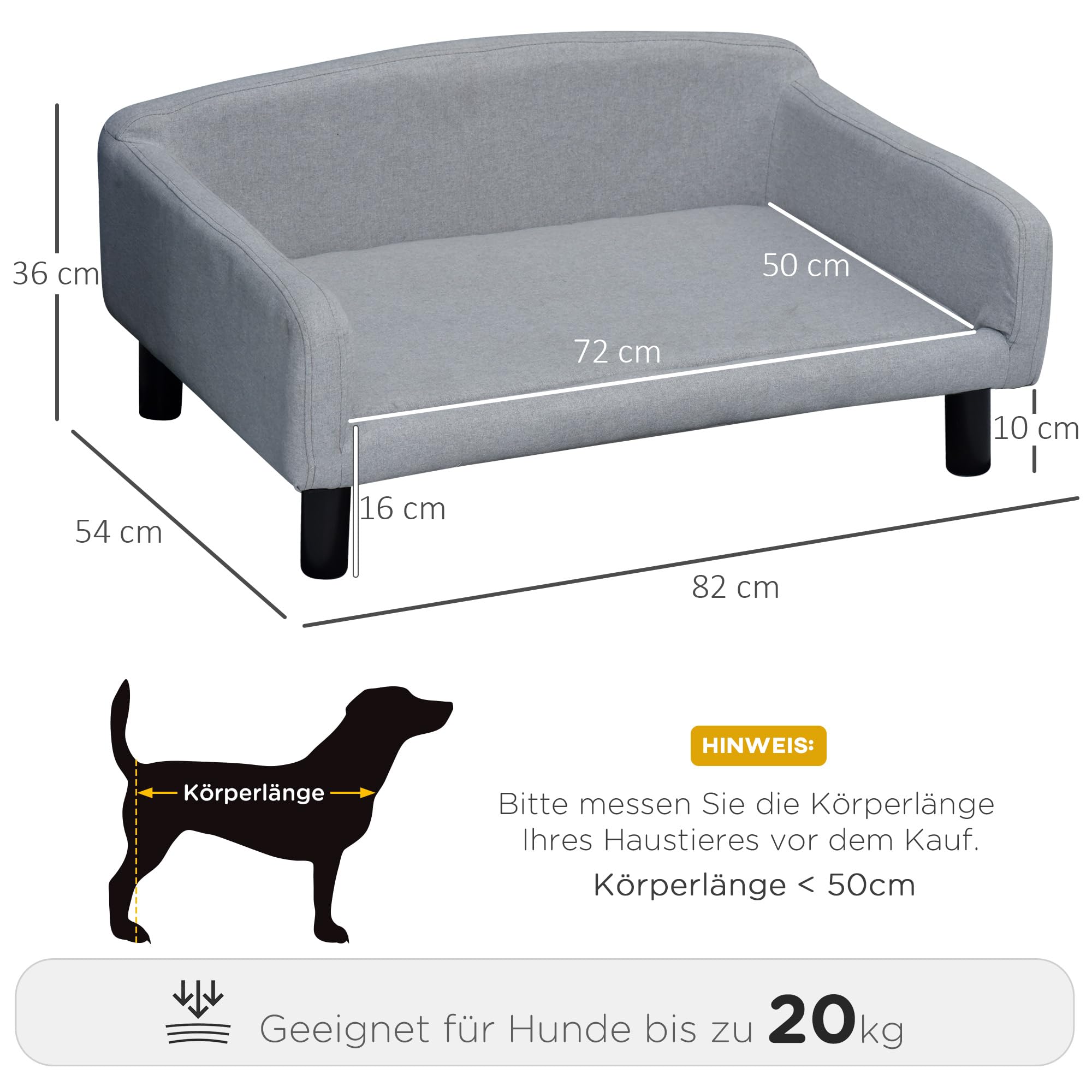 Canapé pour chien PawHut avec housse douce Canapé pour animaux domestiques avec pieds en bois Lit pour chien 82 x 54 x 36 cm