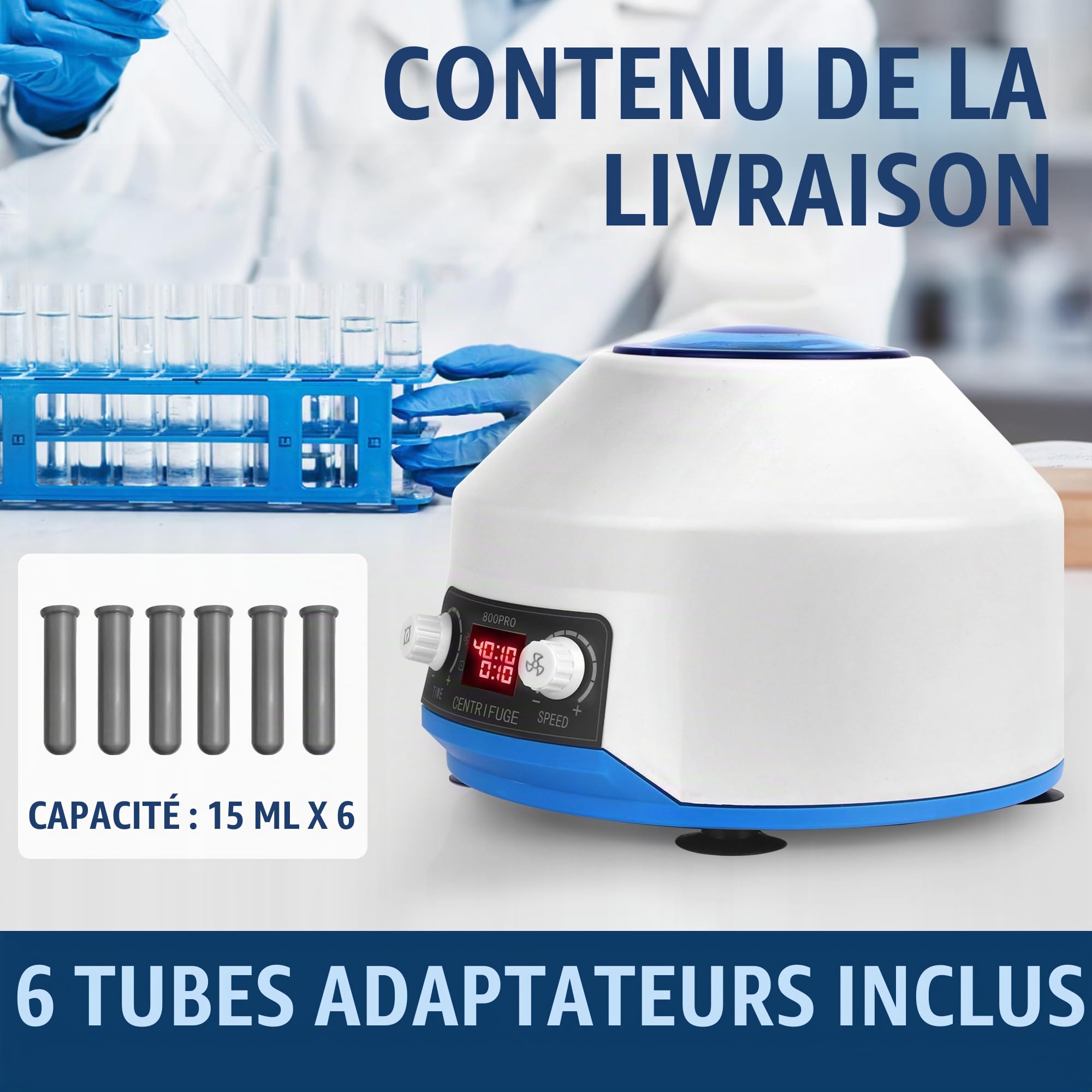 Centrifugeuse Laboratoire 6x15ml avec écran LCD, Centrifugeuse PRP Plasma 4000rpm, limite de 100min, 1953xg, pour le sang, le plasma, la pratique médicale-220V
