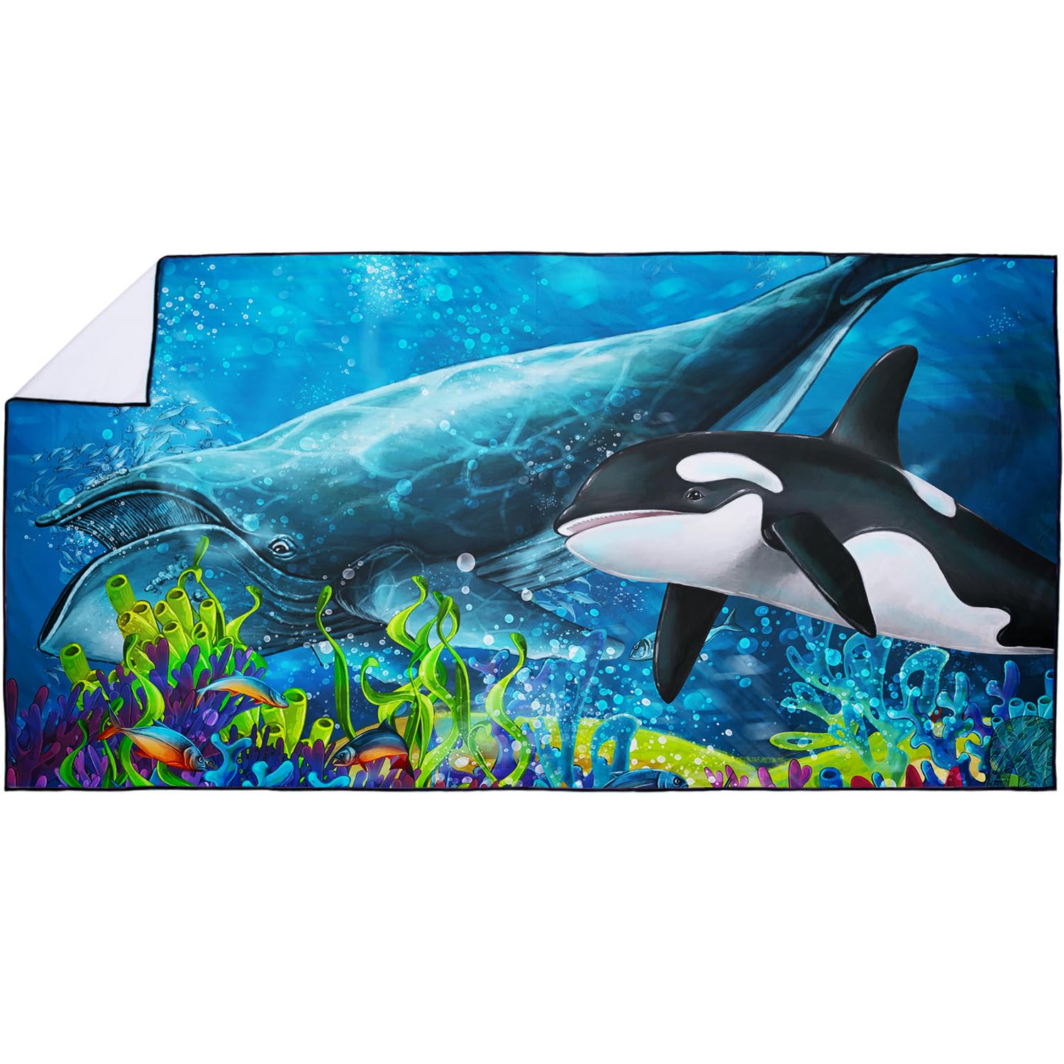 Violetpos Schnell Trocknende und Leichte Strand Handtücher Strandtuch groß 90x180 cm Schnelltrocknendes Mikrofaser Bedrucktes mit Ozean Koralle Wal Delfin