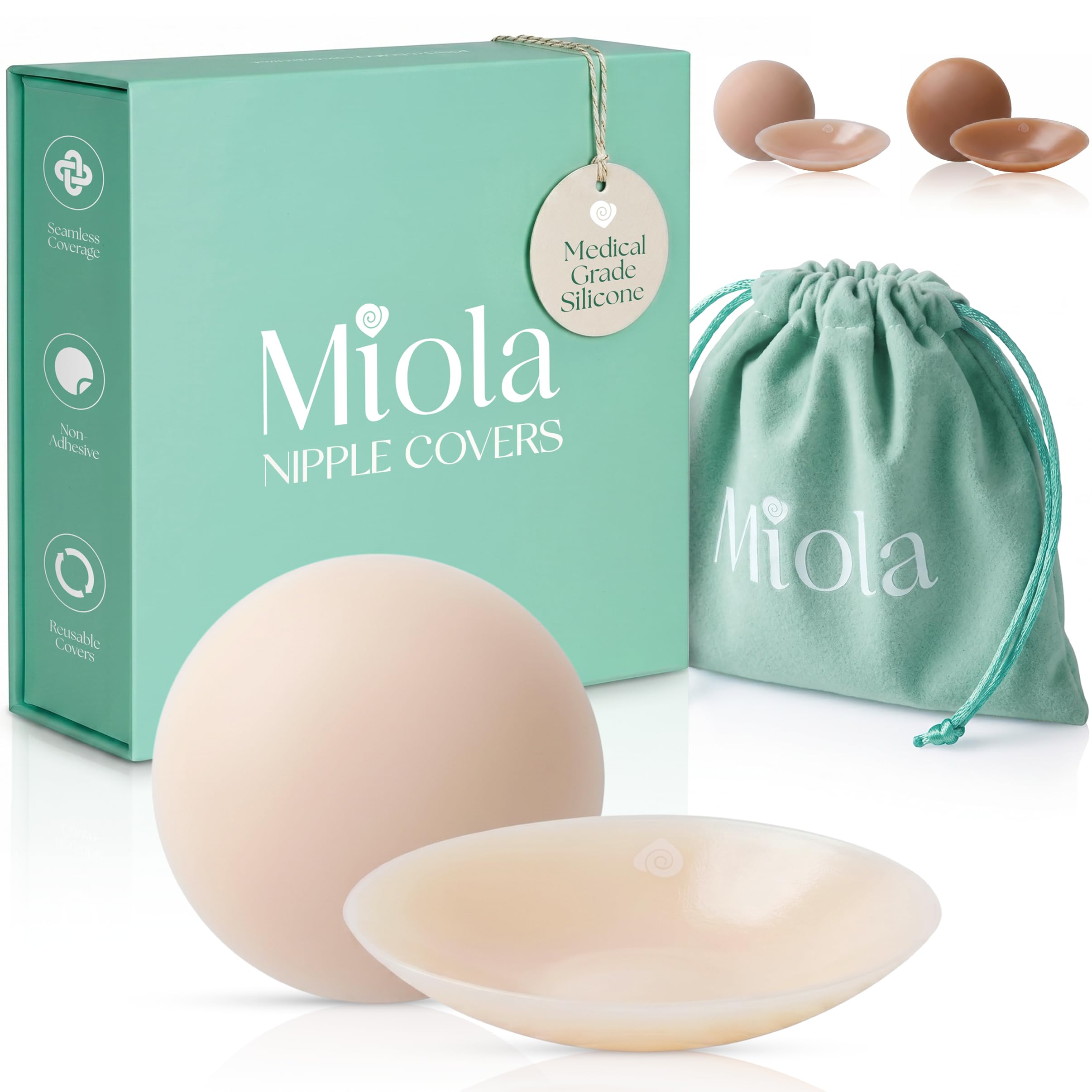 Miola Nipple Covers for Women - Non-Adhesive, Reusable, Silicone, 60+ Wears