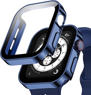 Apple Watch 用 防水ケース 45mm 44mm 41mm 40mm アップルウォッチ ケース 3D直角エッジデザイン 保護 アップルウォッチ Series 6/SE/5/4 カバー ガラスフィルム 一体型 高透過率 硬度9H 一体型 光沢 軽量 全面保護 頑丈 耐衝撃 装着簡単 iwatch (44mm,光沢のブルー)