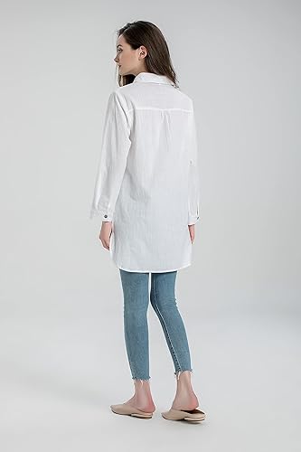 Miniatura 7 de Minibee Camisas de algodón para mujer, túnica alta y baja, blusa con botones