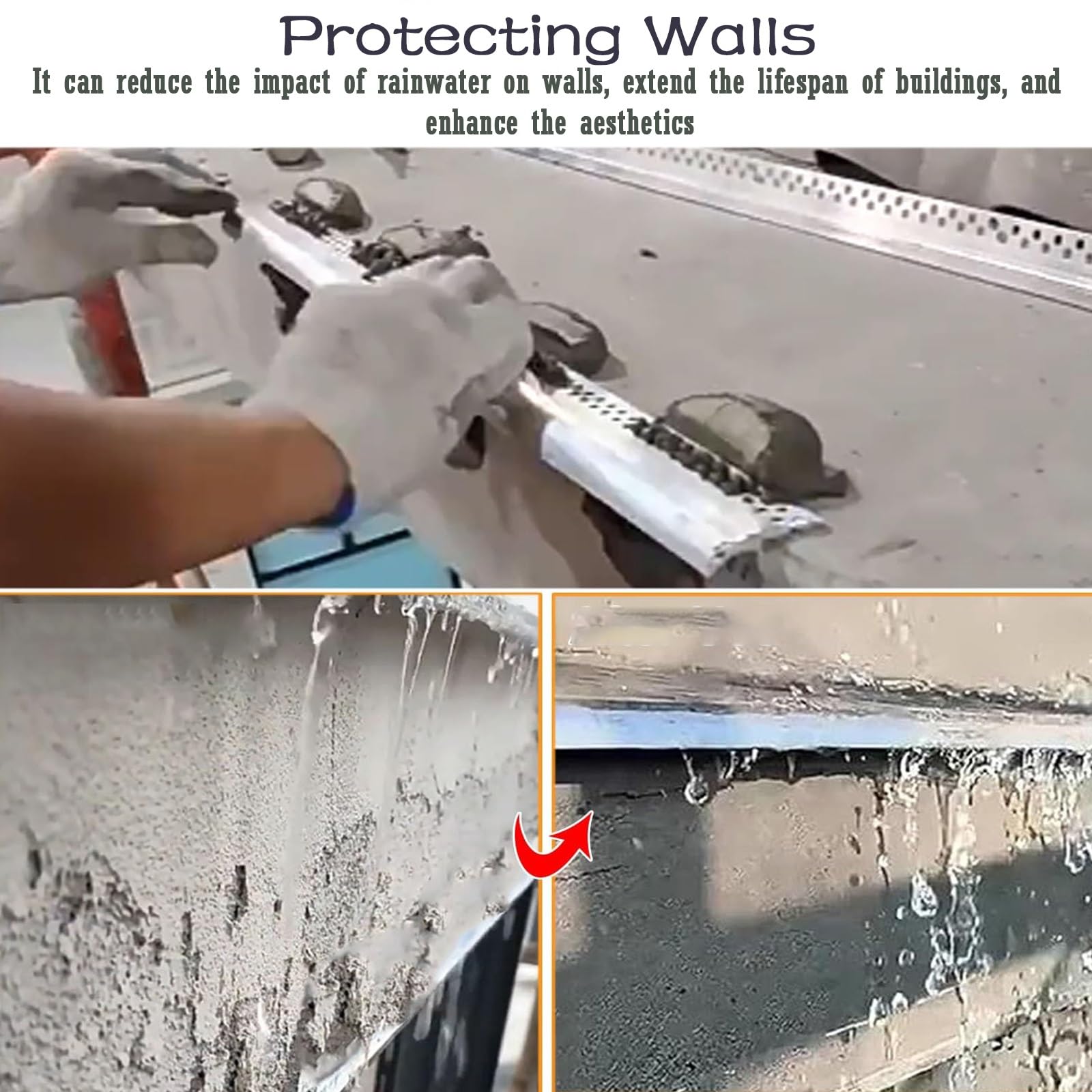 Borde protector para canalones de pico de 140 cm x 50 mm, protección contra el agua de lluvia, fácil instalación