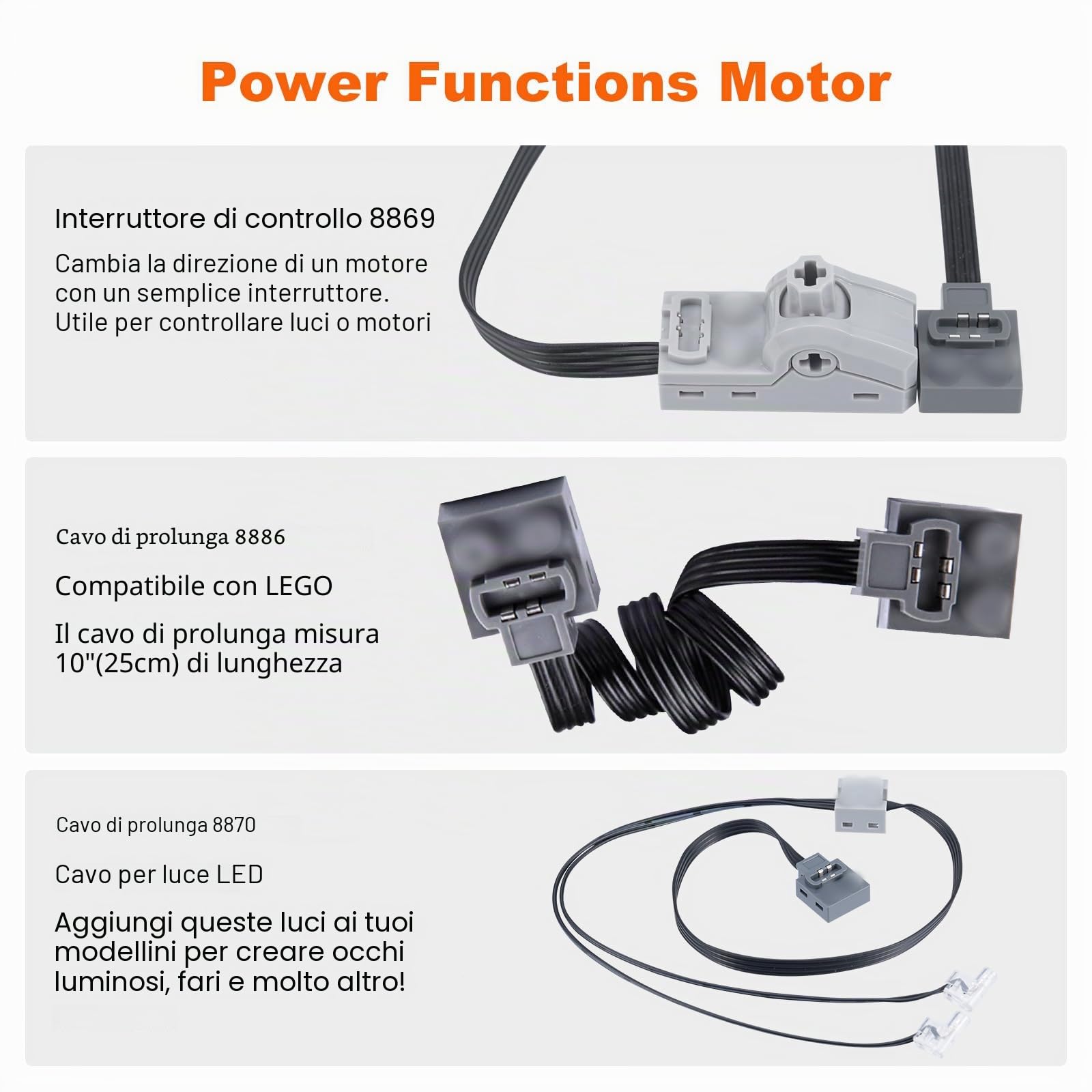 Motor Power Function Kit Binghe Set di 9 Motore Elettrico Giocattolo con M/L Motor, Telecomando 2,4G, Scatola della Batteria, Cavo di Estensione, Cavo luminoso a LED, 2,4G Ricevitore con molti modelli