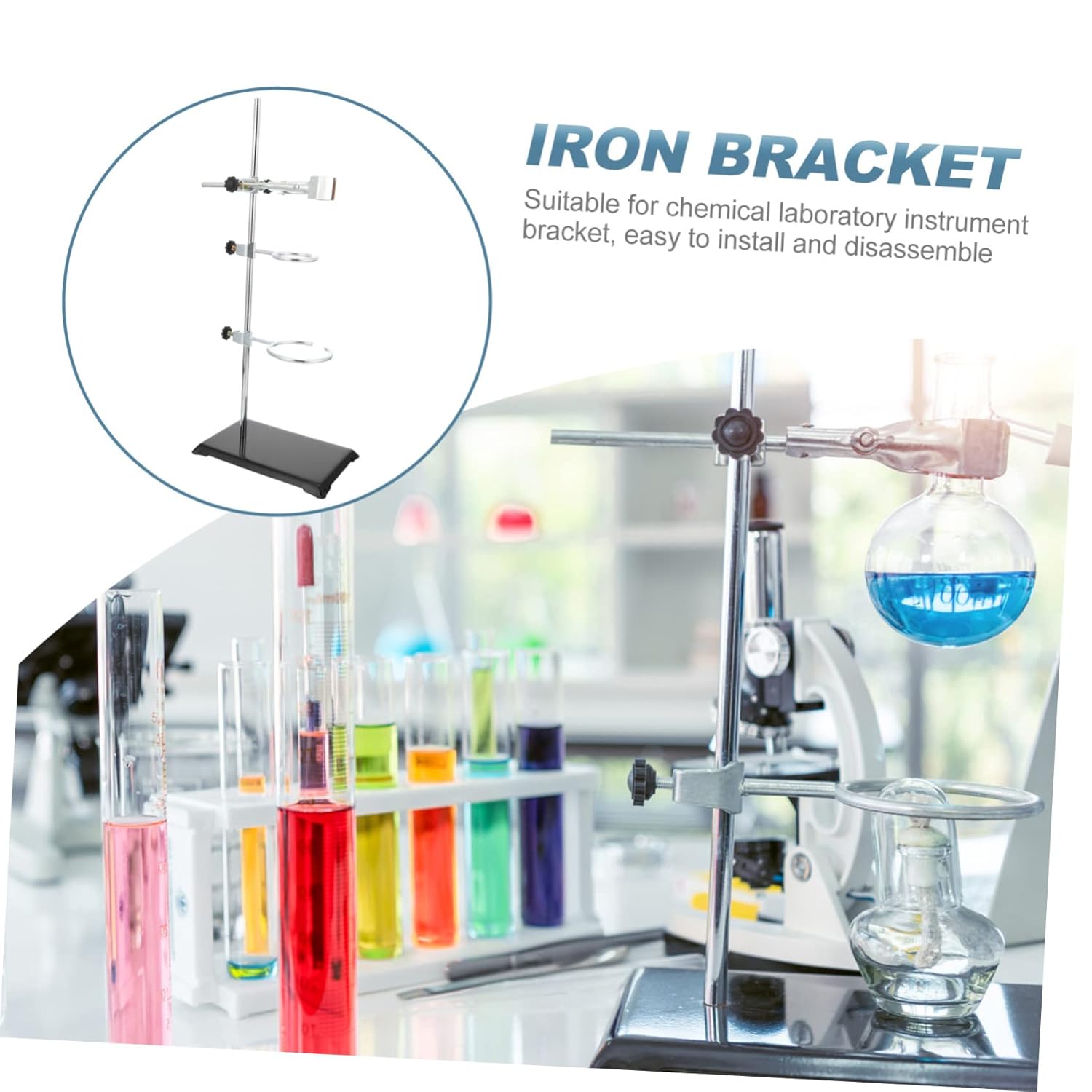 Complete Laboratory Retort Stand Set Support Stand Flask Clamp Stable Metal Base for Chemistry Experiments in School and Research