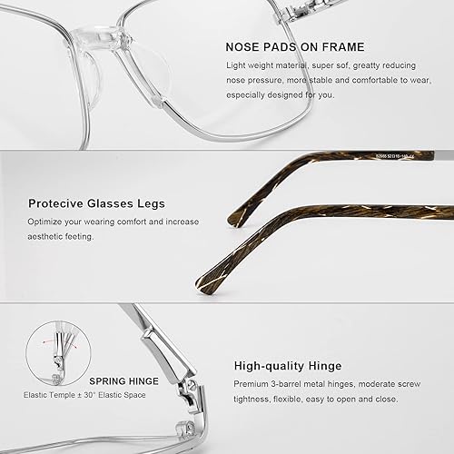 Miniatura 5 de RB. Pilot - Lentes de lectura para mujer, bloqueo de luz azul, lentes de computadora con bisagra de resorte, marco de metal, patas de acetato