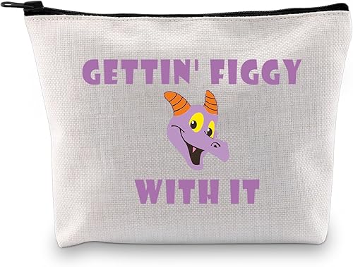 JXGZSO Regalo de ventilador de dragón púrpura divertido dragón púrpura bolsa de cosméticos Figment Epcot amante regalo Gettin Figgy con ella bolsa