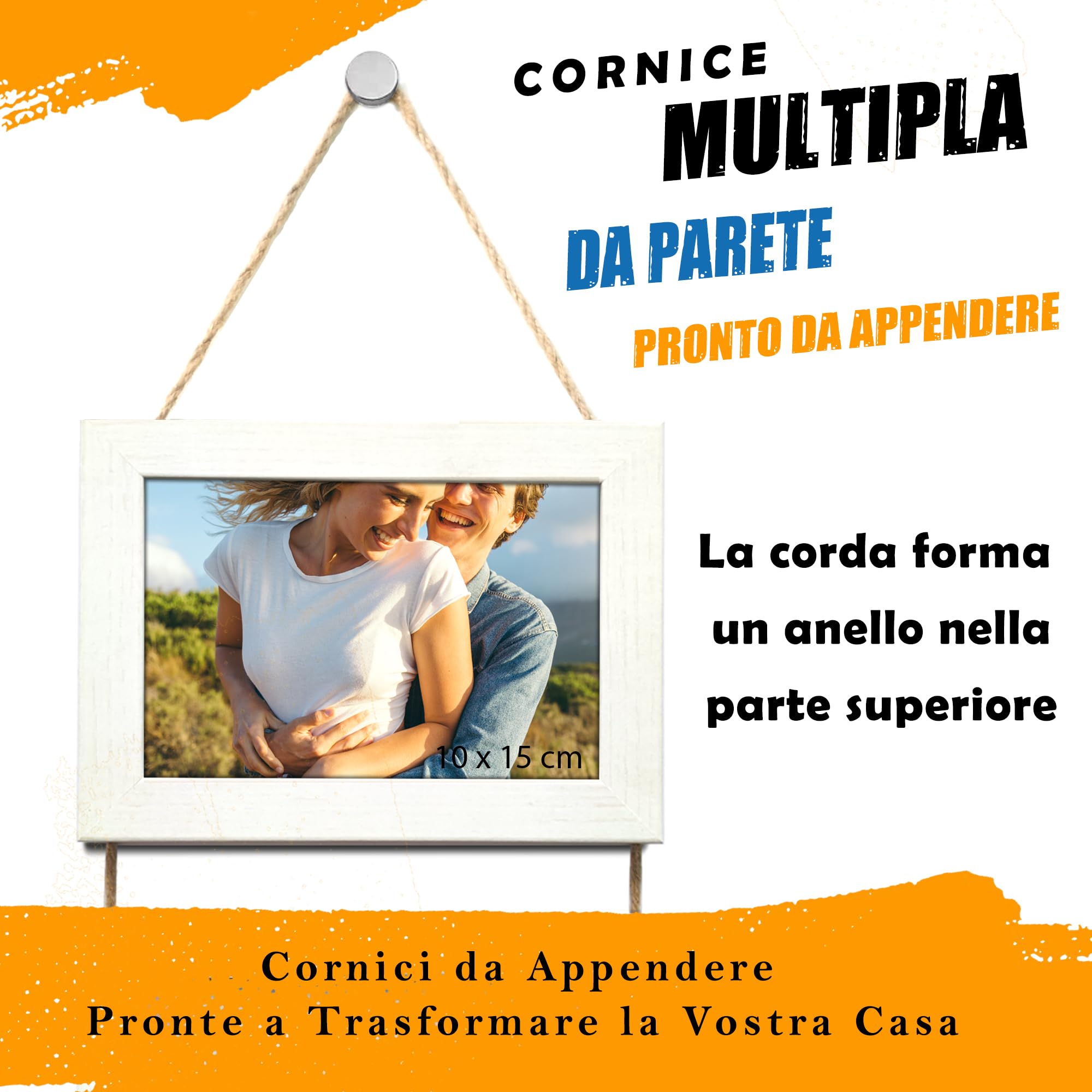 Set Cornici Foto Multiple da Parete con Corda Portafoto Multiplo Decorativo con - Foto 13 di 27