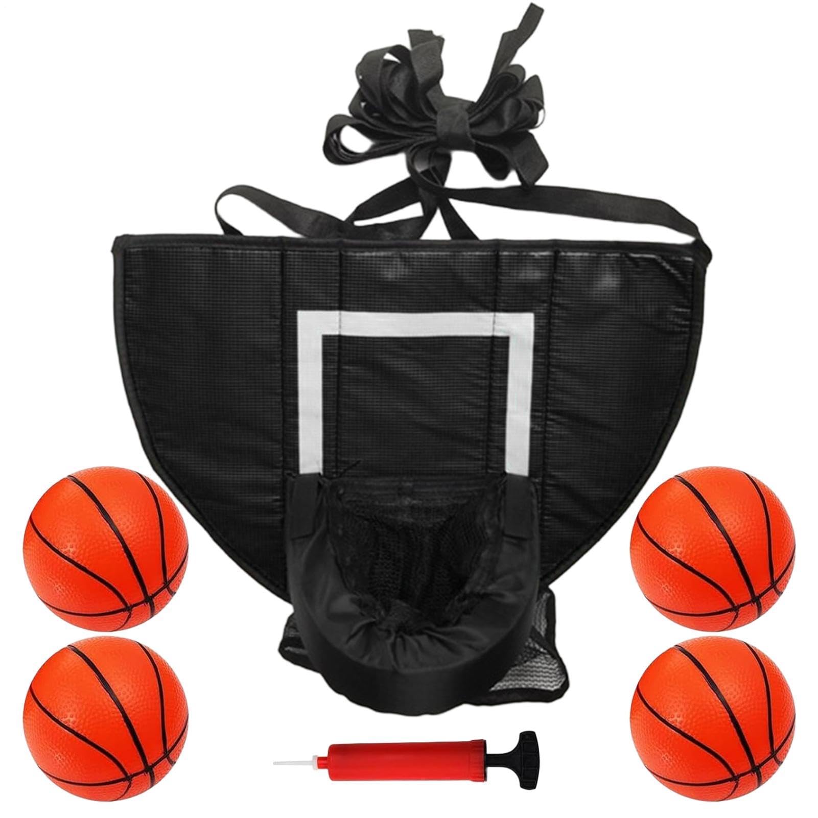 Trampoline Basketball Hoop with Lights, Jump Game Equipment for Family Exercise Activity, Dunking Trampoline Soft Frame with 4 Balls and Pump, for Backyard Indoor Recreation, All Ages