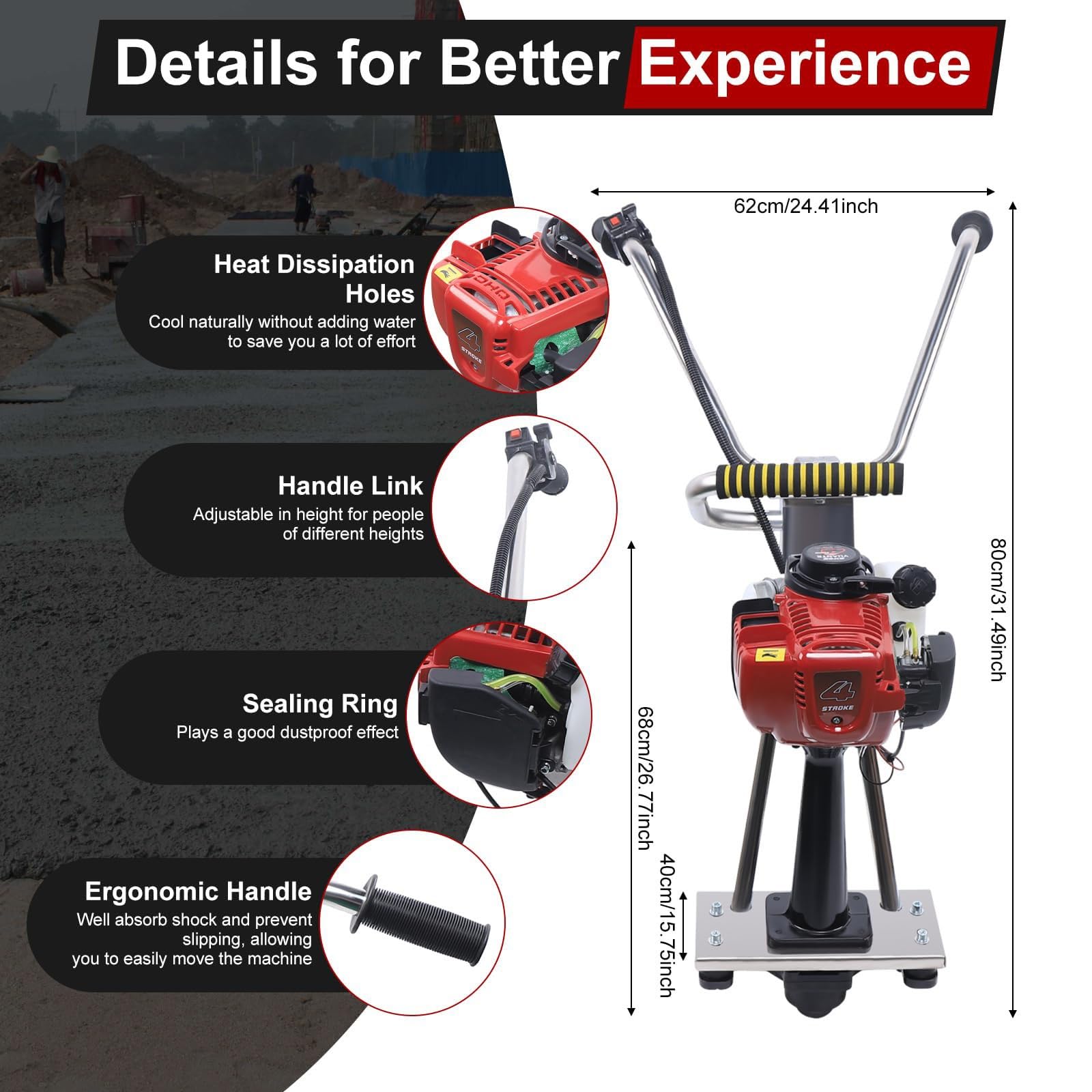Kit de regla vibratoria para hormigón, herramienta de hormigón con regla de aluminio de 5ft, máquina vibratoria de 4 tiempos para acabado de superficies de cemento en la construcción