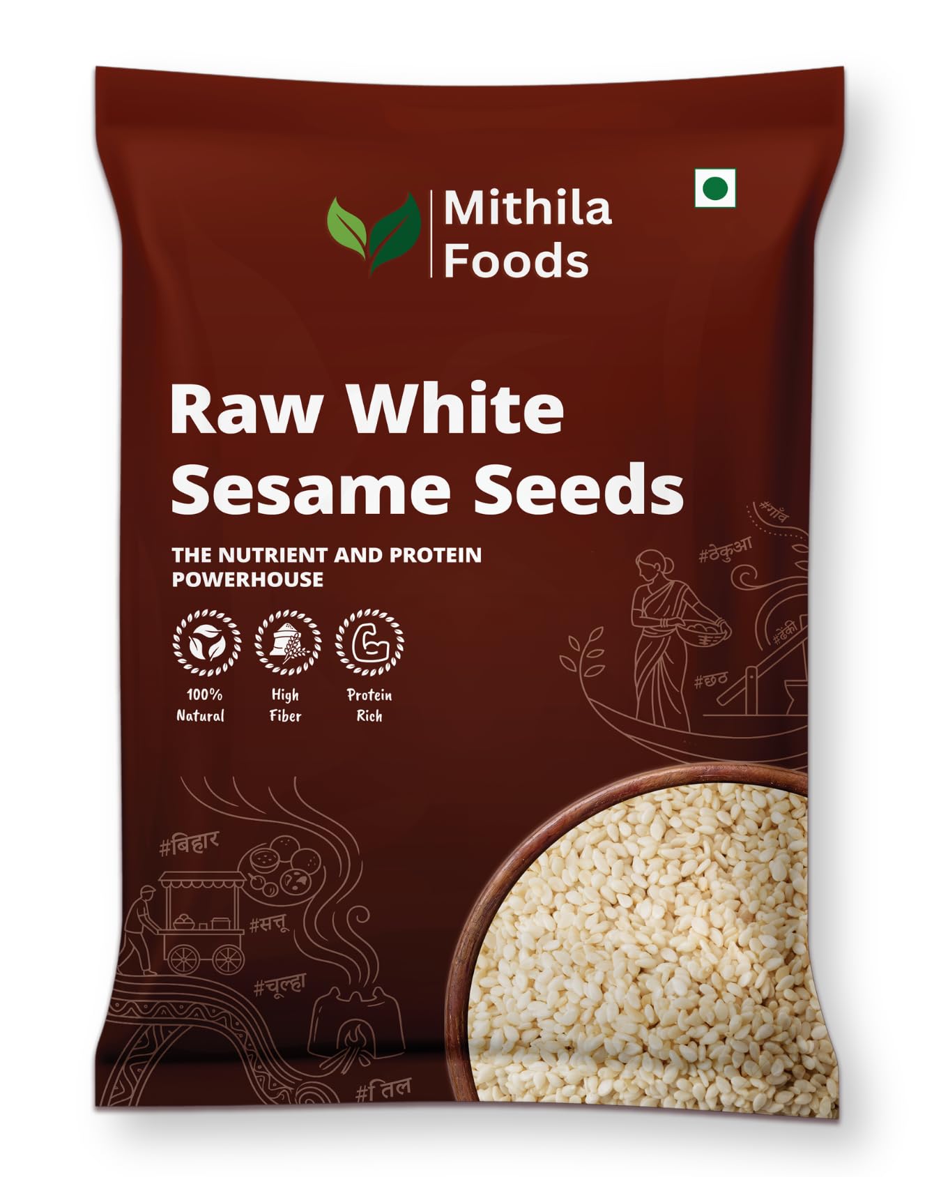 MITHILA FOODS 400g White Sesame Seeds | Premium Safed Til Superfood | Nutty Aroma & Crunch | Natural, Clean, Calcium-Rich Seeds for Cooking, Baking, Chutney & Laddoo | Authentic Taste of Bihar