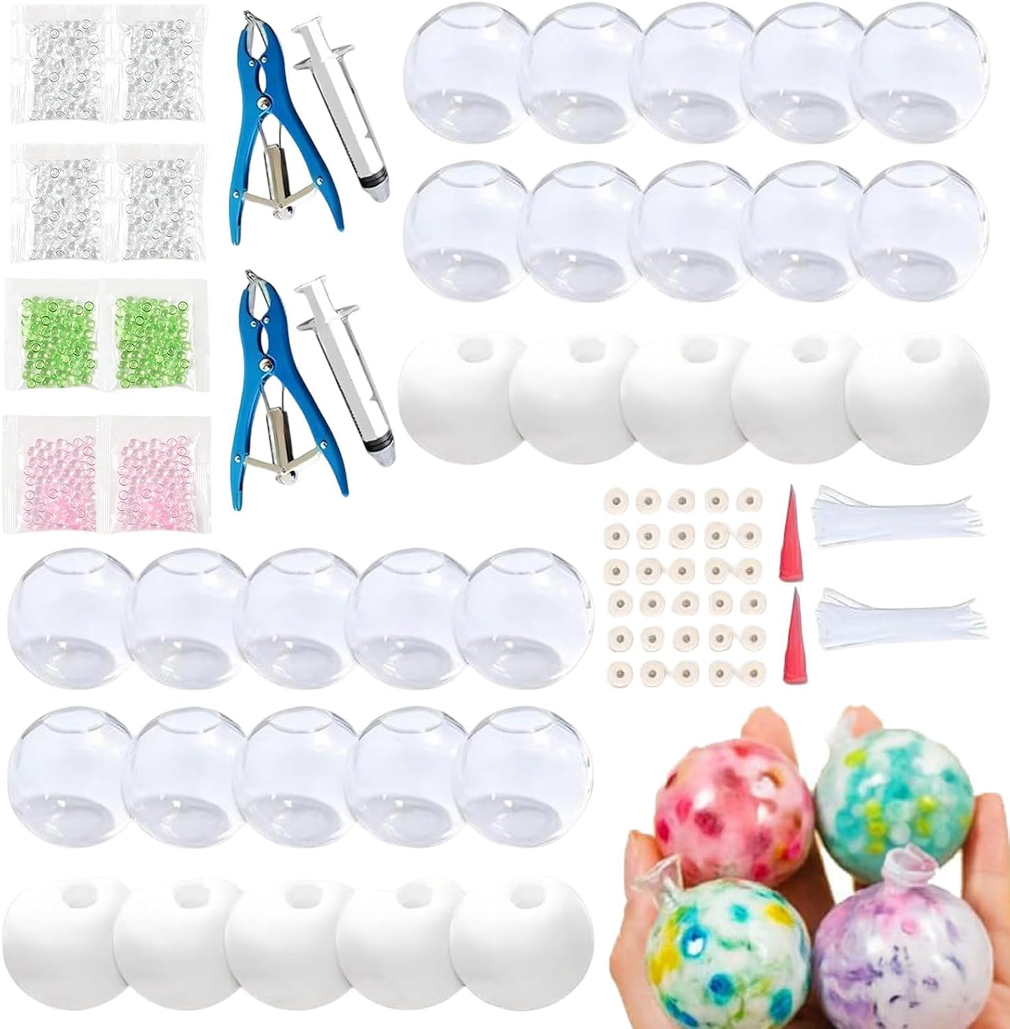 DIY Stress Ball Making Kit with Filler - Create Your Own 𝗦𝗾𝘂𝗶𝘀𝗵𝘆 Stress Balls,Transparent Blank Skins with Expander & Expander Tool for Pressure Squishy Balls foru Adults，2Set