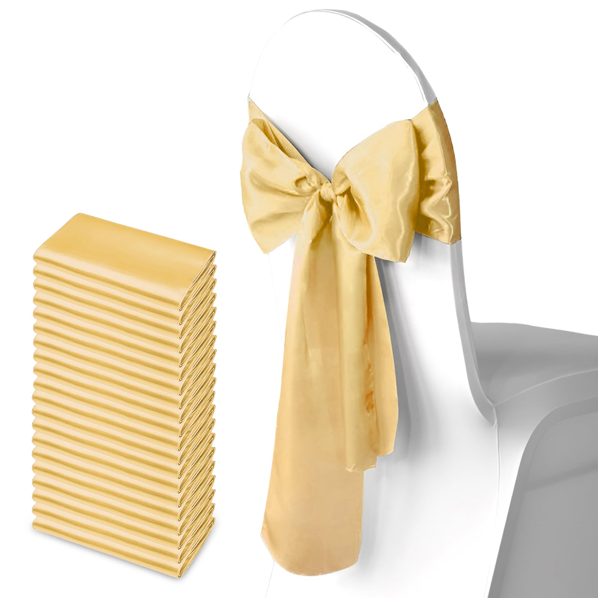 Trimming Shop 7" x 108" Champagne Satin Chair Saheses, 25 pcs