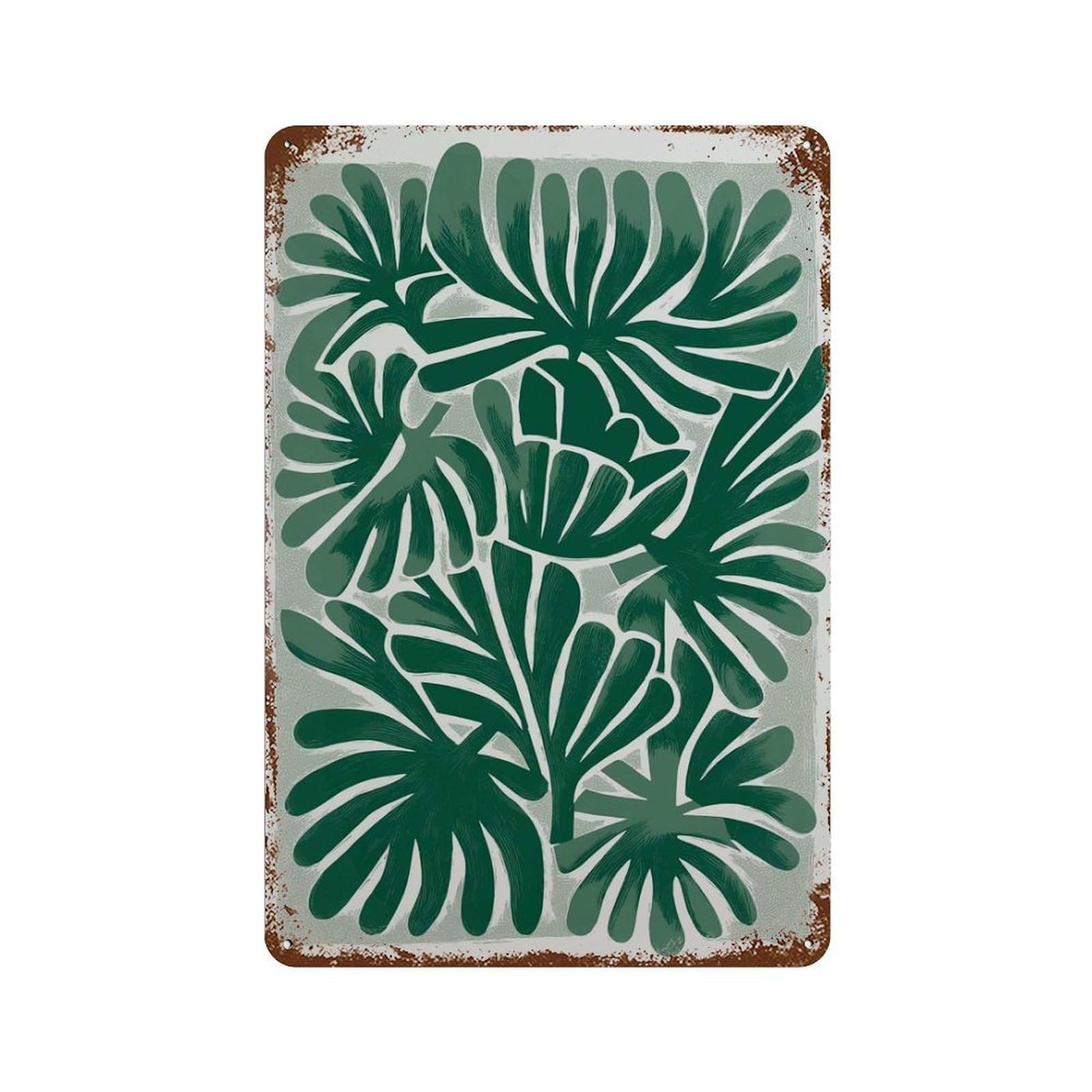 xiaoxiaoshen Green Leaf Modern Botanical Minimalist Tropical Plant Abstract Jungle Leaves Con Wall Decor Art Metal Tin Poster Modern Home Decor Art Home Bar Shop Decorations Vintage Sign 30x20cm