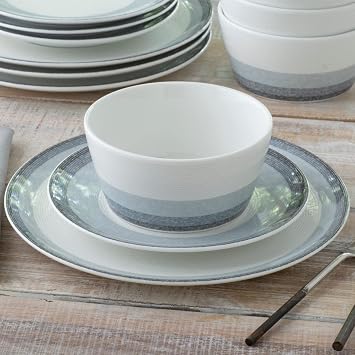 Noritake Colorscapes Layers Ash 12-Piece Coupe Dinnerware Set, Service for 4