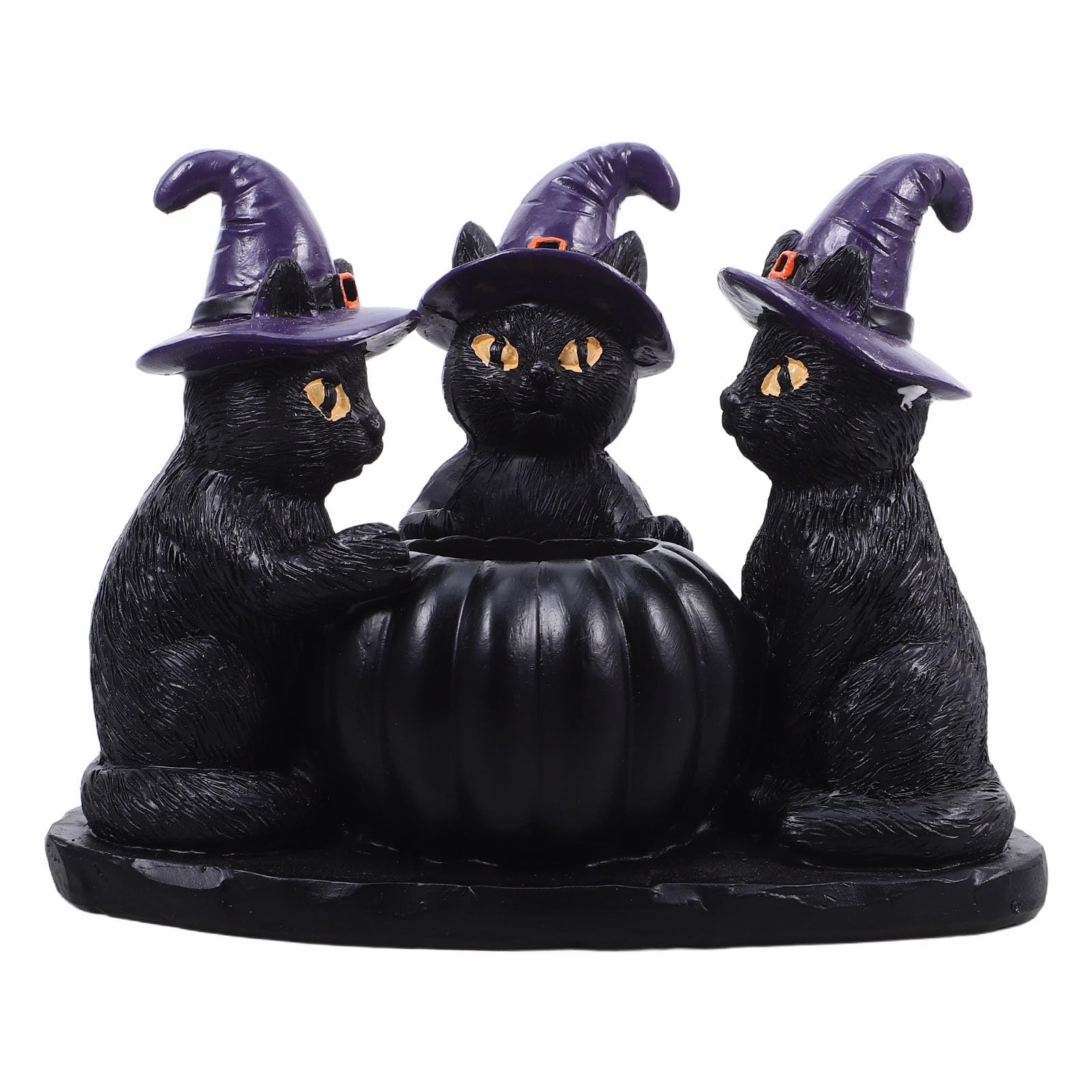POPETPOP Portavelas de Resina con Forma de Gato Negro, Calabaza y Bruja