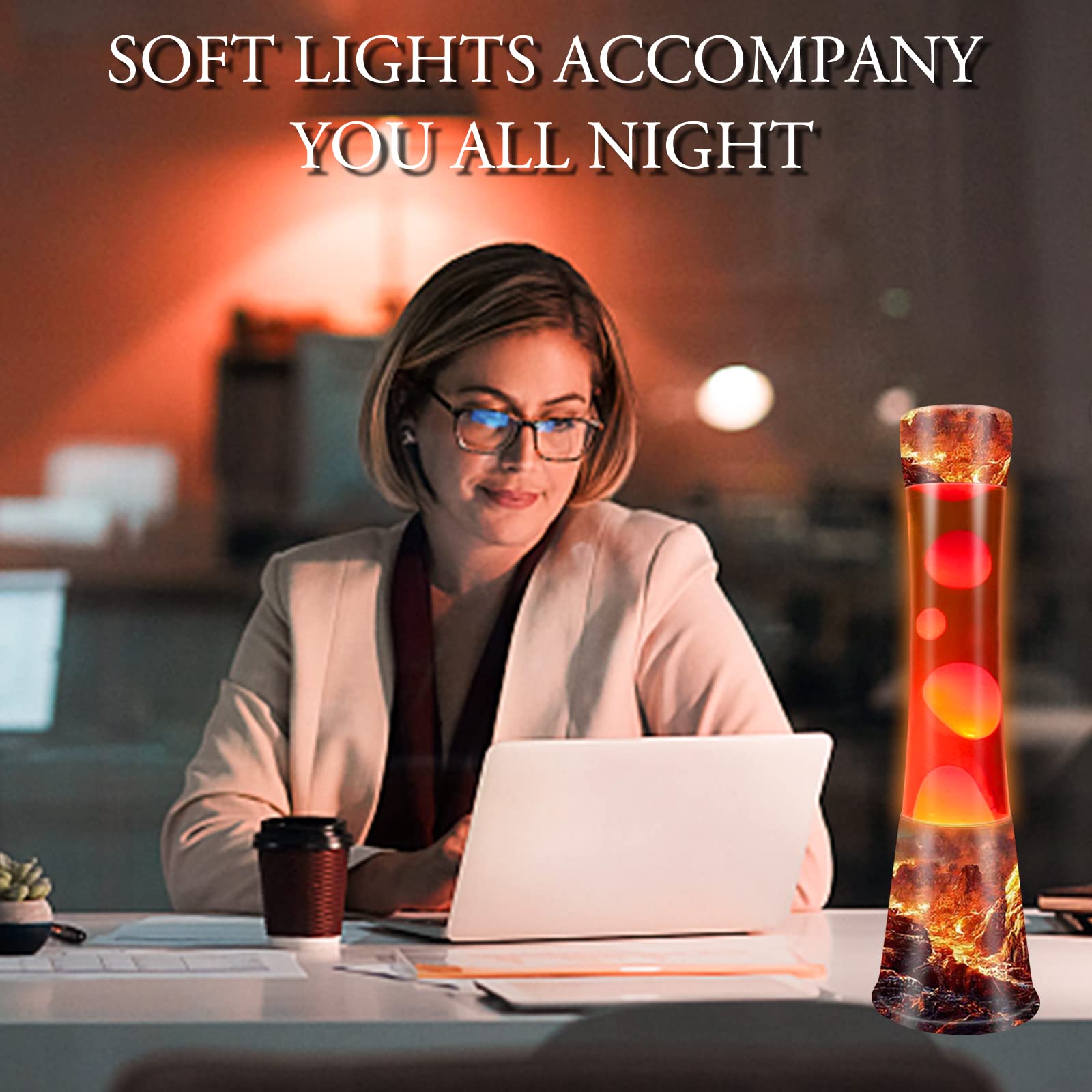 Luz de movimiento, lámpara de volcán de 16 pulgadas con cera roja líquida naranja, luces de noche frescas para el hogar, dormitorio, oficina, decoración de vacaciones, lámparas de lava para 2