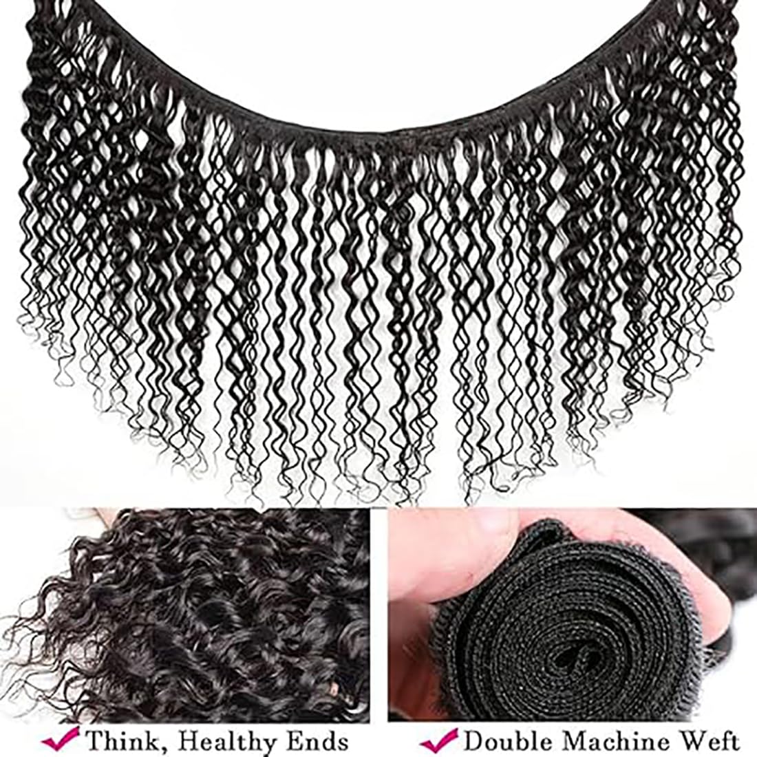 Echthaar Tressen Bündel Curly Wave Human Hair Extension 3 Bundles Unprocessed Remy Haartressen Double Weft #1B Natural Black Color for Woman 22 24 26 Inch