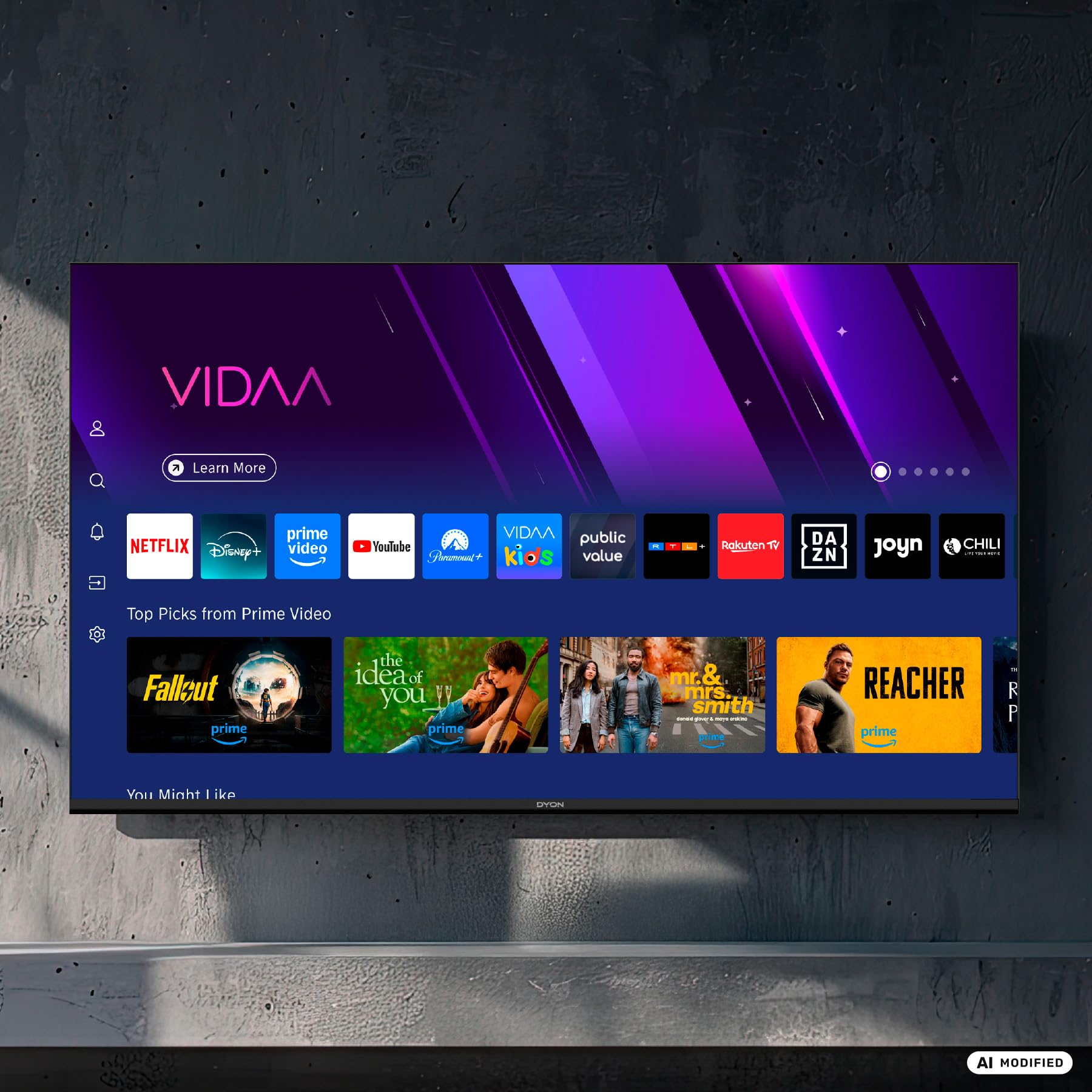 DYON Movie Smart 22 VX - 22 pulgadas Full HD Smart TV con sintonizador triple HD (DVB-C/-S2/-T2), App Store, Netflix, Prime Video, YouTube, DAZN, Disney+, waipu.tv, modo hotel