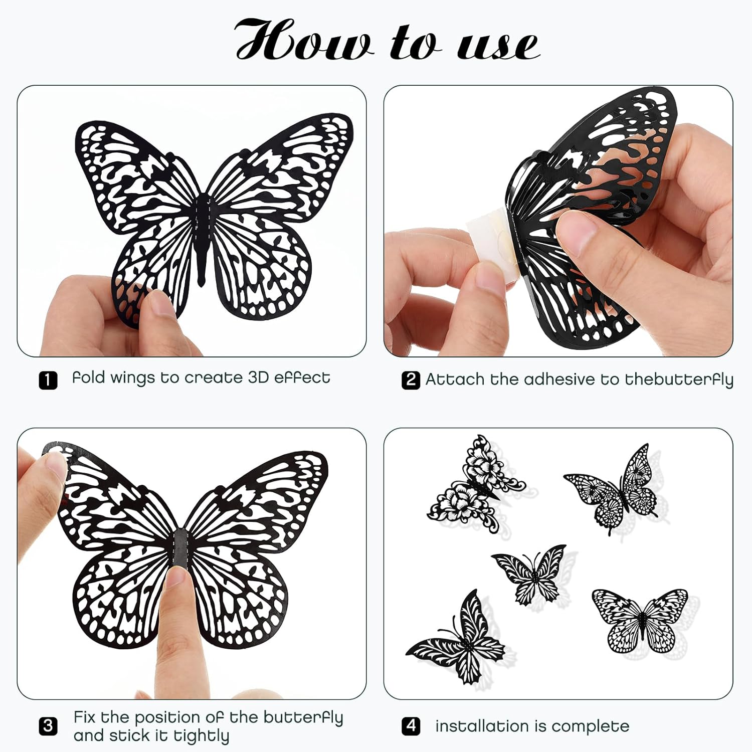 3D Butterfly Wall Decor 96Pcs 3 Sizes 4 Styles Butterfly Party Decorations Cake Decorations Removable Stickers Wall Halloween Decor Room Mural Metallic Kids