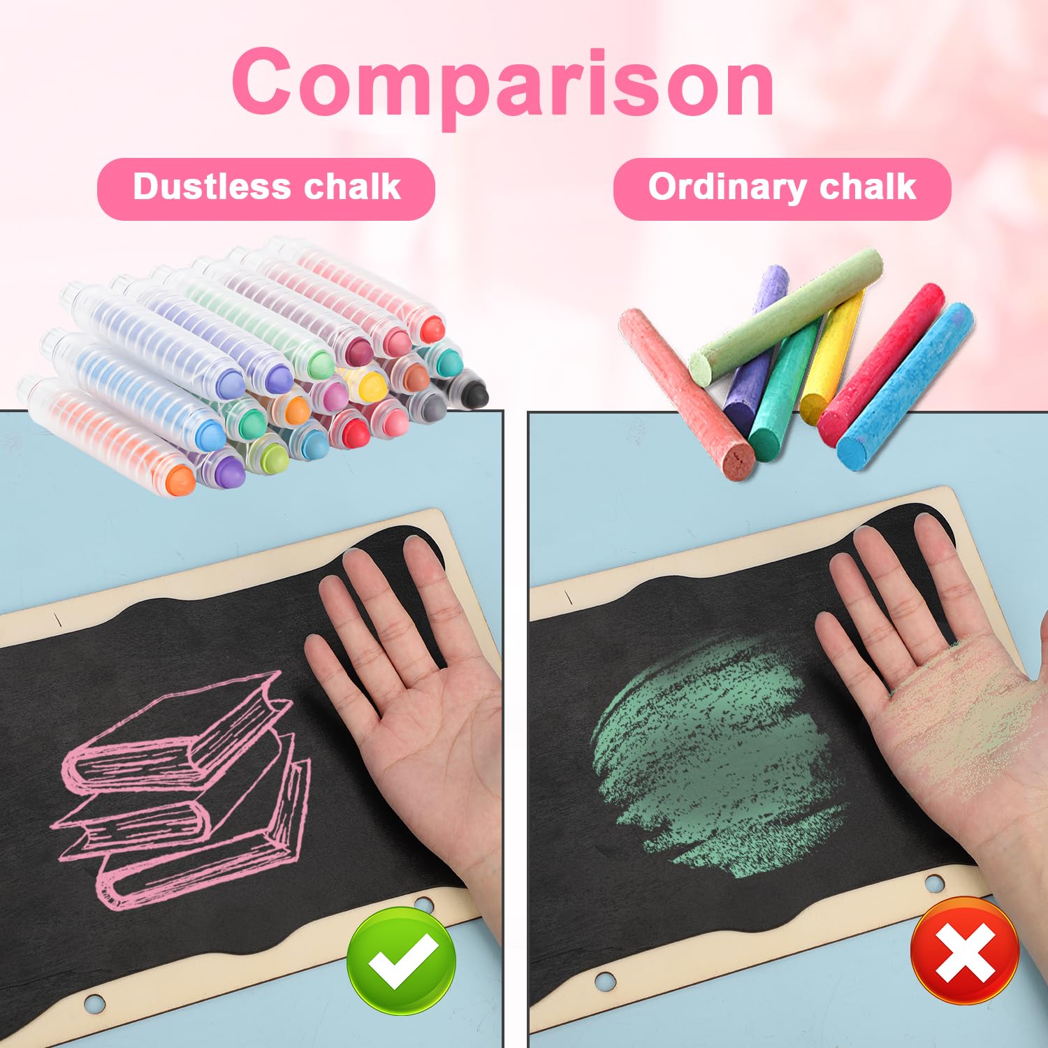Set De 24 Craies Sans Poussière Plstod Avec Porte-craies Rétractables – Lavable – Multicolore
