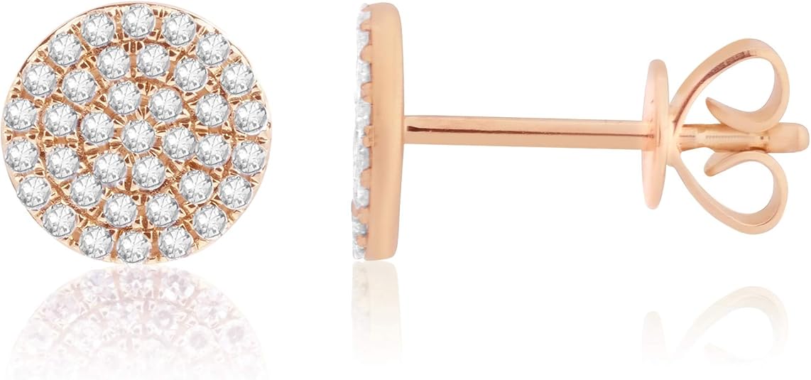 14KT Gold Pave Diamond Disc Stud Earrings Amazon.co.uk Jewellery