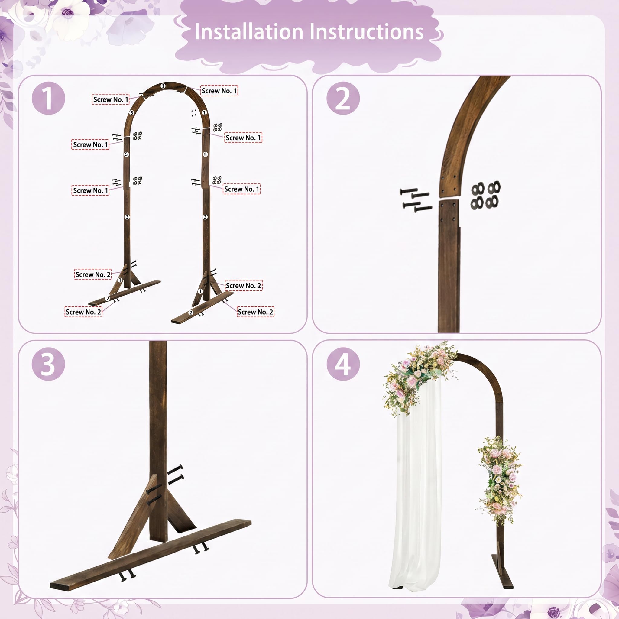 PlusFive 2,1 m Holz Hochzeitsbogen – Große Ballonbogen Hintergrund Ständer, Wooden Wedding Arch Traubogen Hochzeits Bogen Gestell für Hochzeiten Heiratsanträge Valentinstag Garten Dekoration