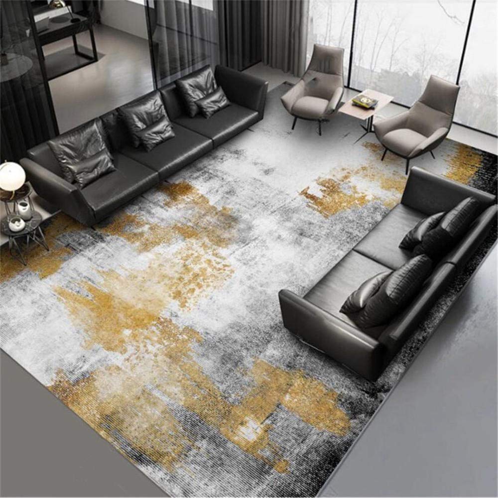 Tapis de sol de chambre abstrait noir gris or 120 x 160 cm