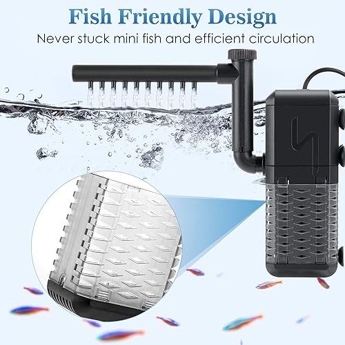 Miniatura 4 de AQQA Filtro de acuario, filtro sumergible para tanque de peces con sistema aireador de agua de lluvia, diseño de flujo de agua ajustable, filtración
