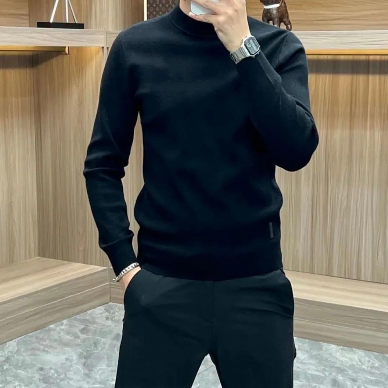 Long-Sleeved Bottoming Shirt, Thick Inner Layer, Warm Autumn and Winter Men's Slim Sweatshirt