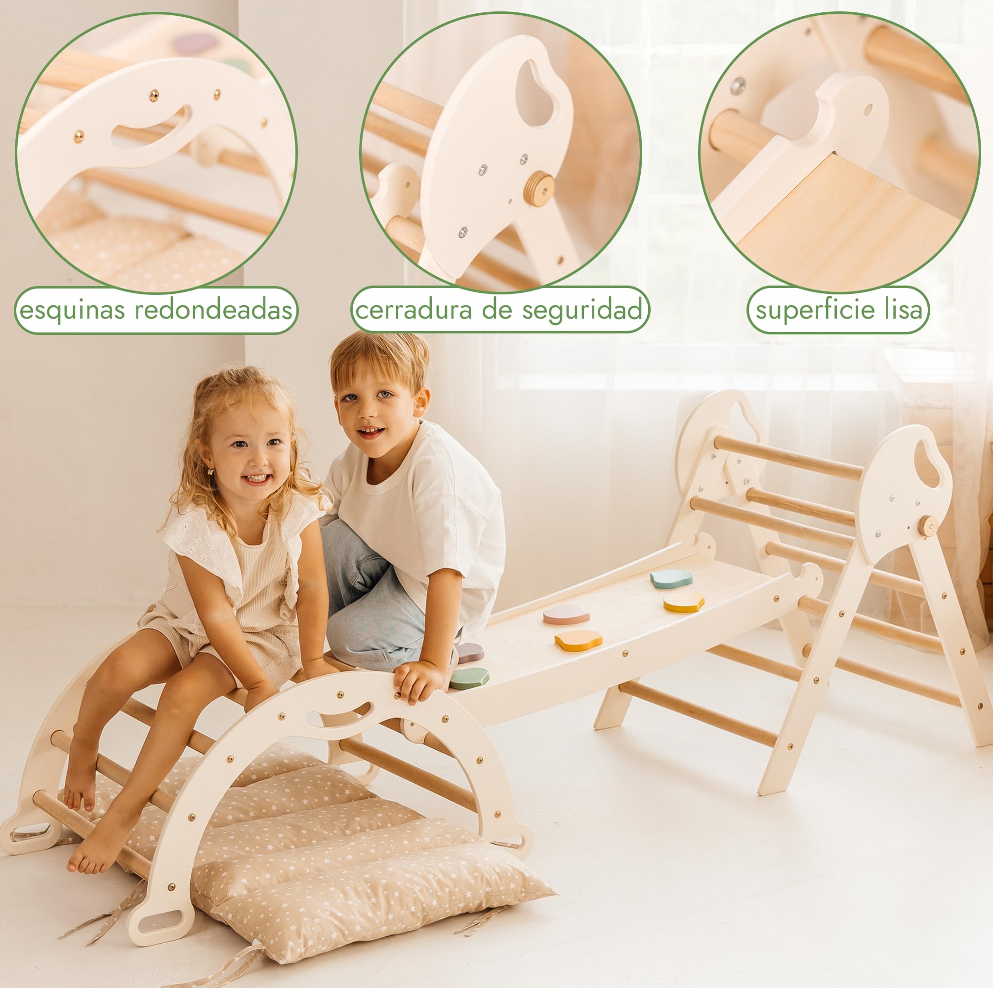 Estructura De Escalada 5 En 1 Goodevas – Triángulo Pikler, Arco, Rampa Y Cojín, Juguete Montessori De Madera Para Niños De 1 A 3 Años