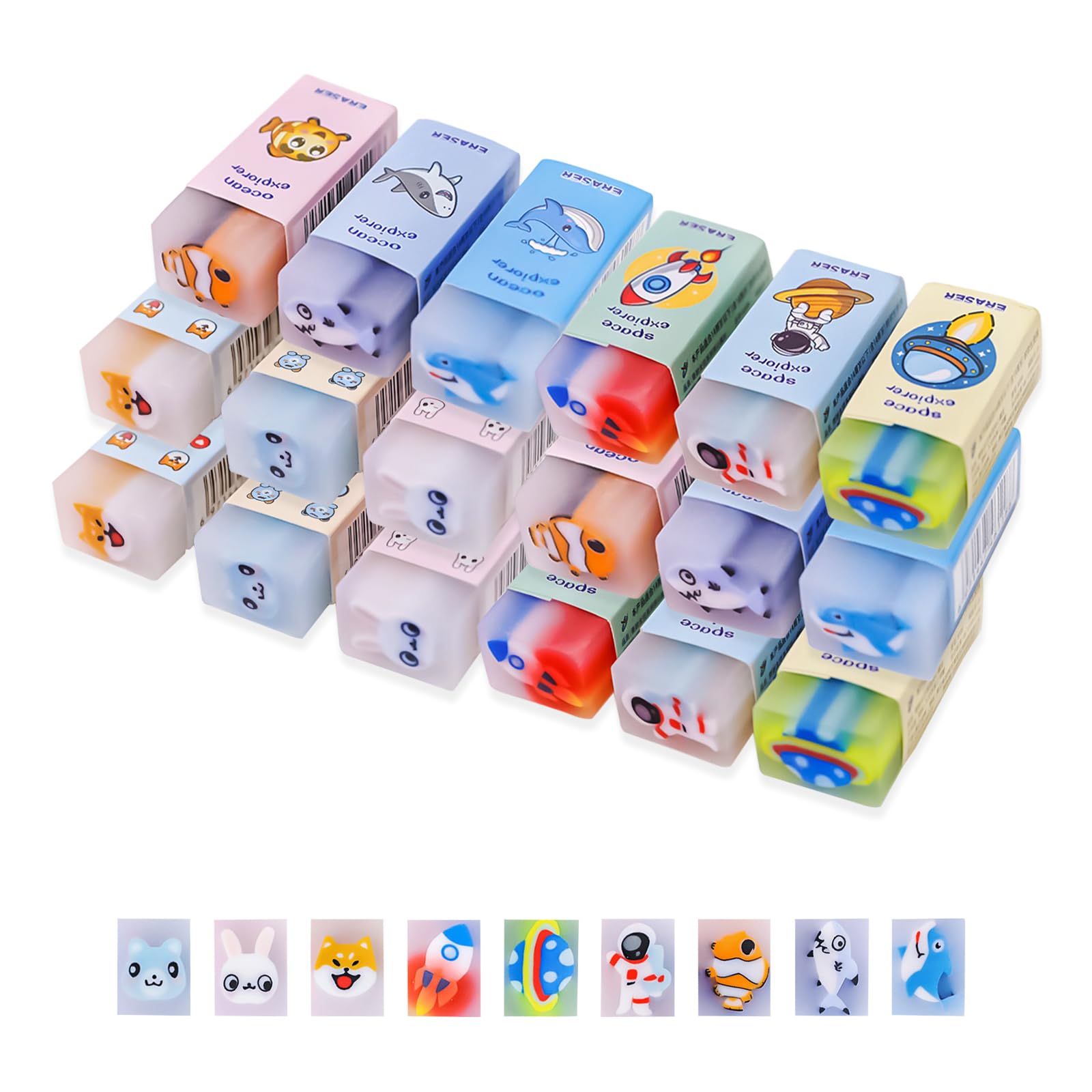 Kaizuca 18 Piece Party Erasers, Novelty Erasers, Eraser Children, Interesting, for Kids for Students, Party Favors, Gift Filling, Homework Rewards