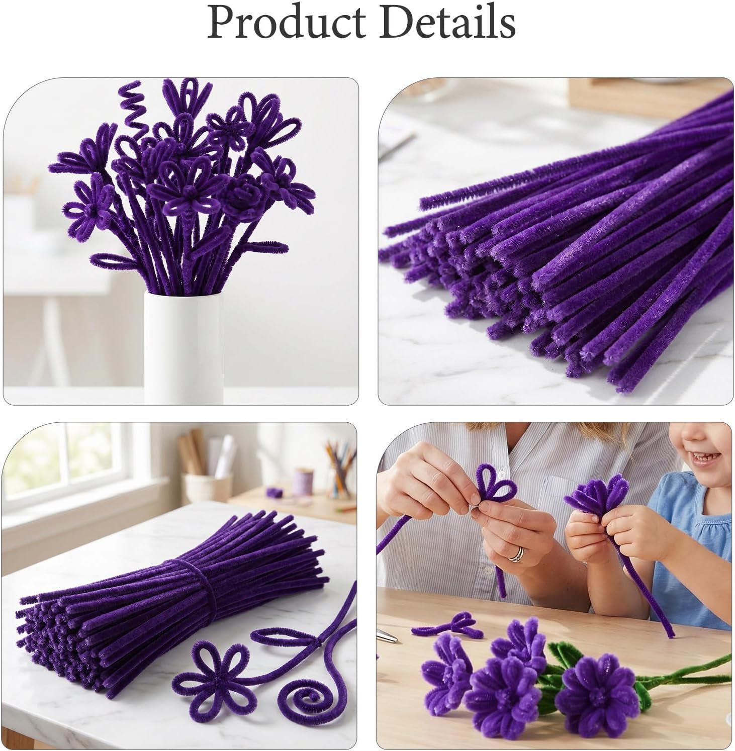 Purple Pipe Cleaners for DIY Bouquet Projects, Thick Bendable