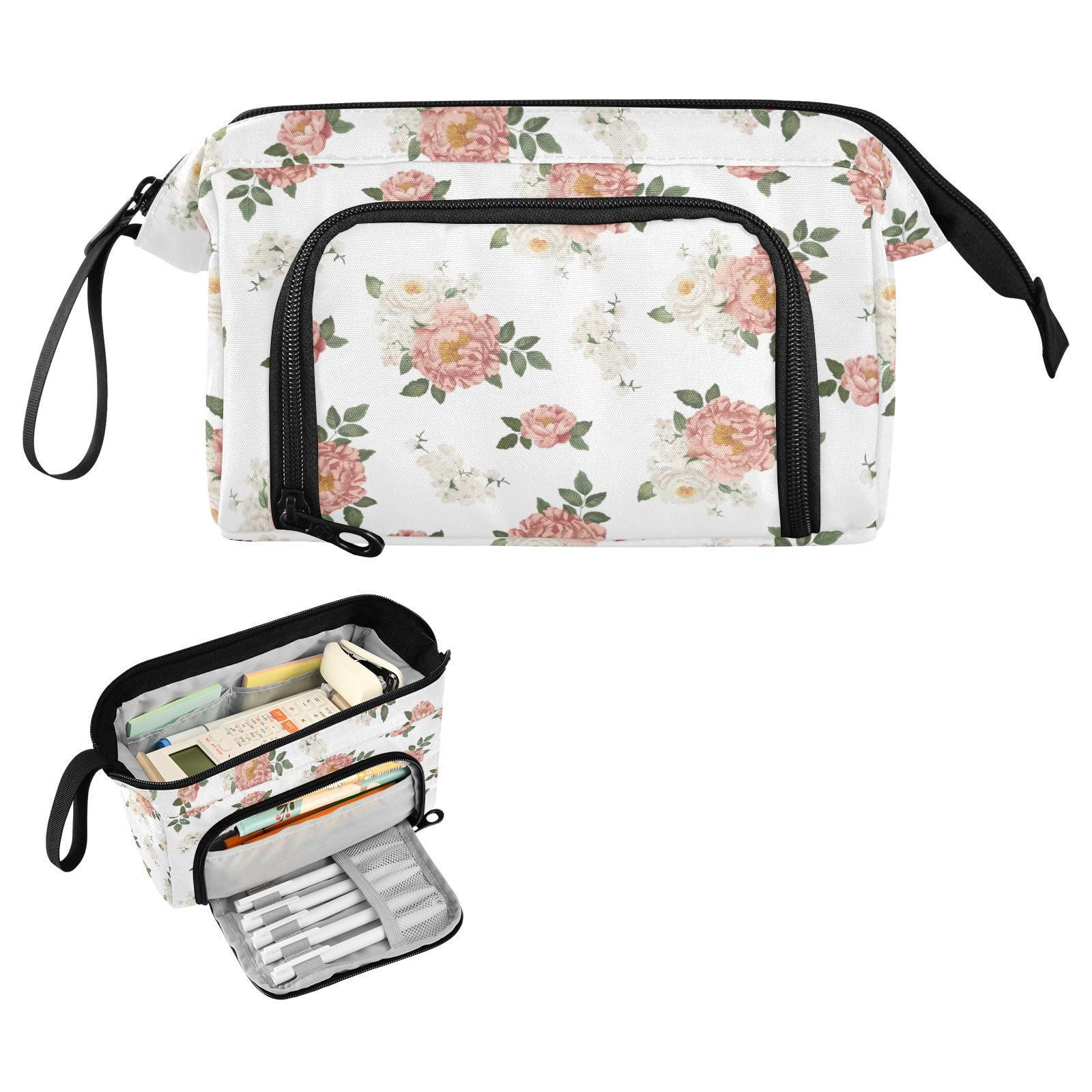 Floral Flowers Big Capacity Pencil Pen Case Large Pencil Pouch