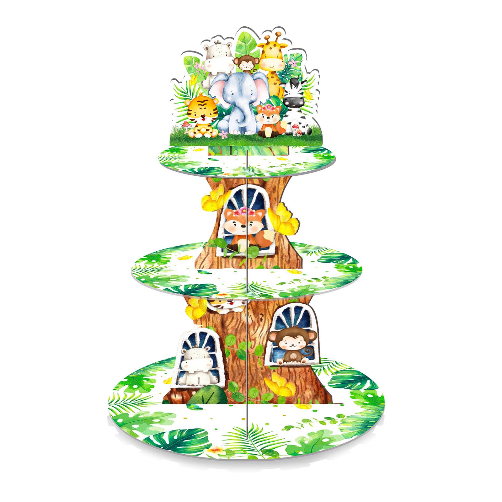MORAINJAY 3 Tier Jungle Animal Cupcake Stand, Safari Cardboard Cake Tower, Zoo Birthday Party Decorations, Animal Dessert Display Centrepiece Supplies โ image 1