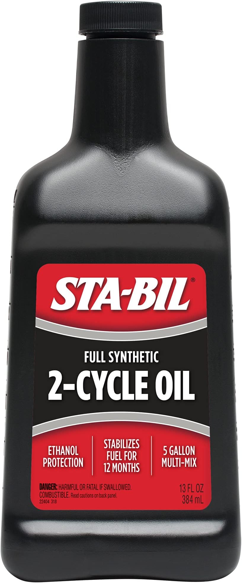 STA-BIL Full Synthetic 2-Cycle Oil - With Fuel Stabilizer For Up To 12 Months Protection - 5 Gallon Multi-Mix - 50:1/40:1 Mix Ratios - Low Smoke Formula, 13 fl. oz. (22404)