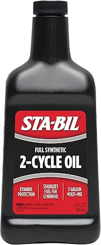 STA-BIL Aceite sintético completo de 2 ciclos - Con estabilizador de combustible para hasta 12 meses de protección - Mezcla múltiple de 5 galones -