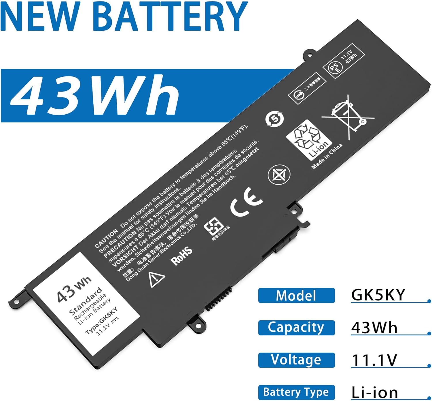 43Wh GK5KY Laptop Battery Compatible with Dell Inspiron 11 3000 3147 3148 3152 3153 3157 3158 inspiron 15 7558 7568 inspiron 13 7353 7359 7347 7348 4K8YH 92NCT 04K8YH RHN1C 0WF28 P20T P55F