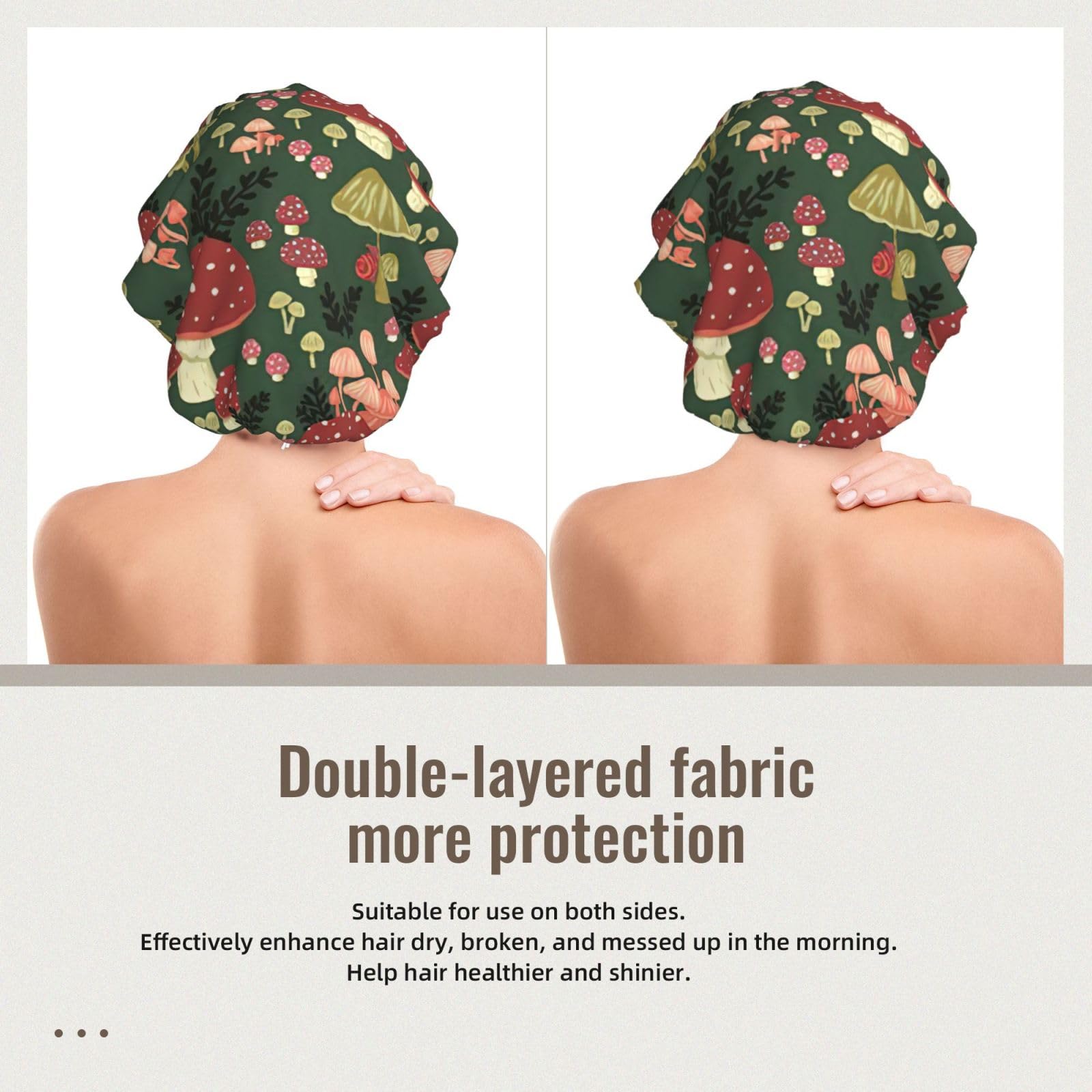 Double Layer Reversible Hair Wrap Satin Sleep Bright Mushrooms Art Cap Bonnet for Braid Curly Hair Satin Bonnet Black