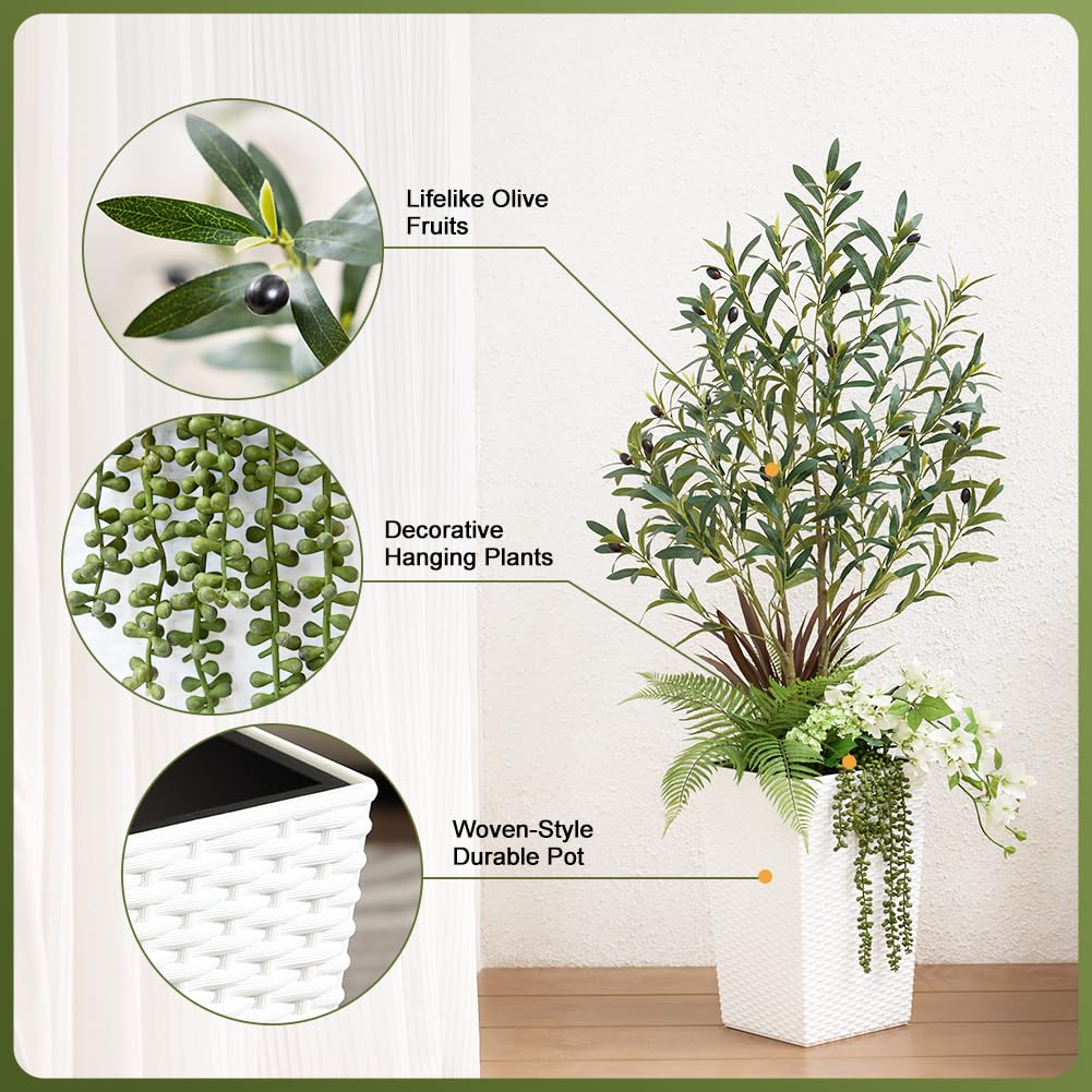 Pianta Artificiale Decorazione Interni Ulivo Artificiale 190cm - Pianta Finta Con Frutti Vaso Ulivo Finto 190 Cm Vaso Plastica Frutti Realistici