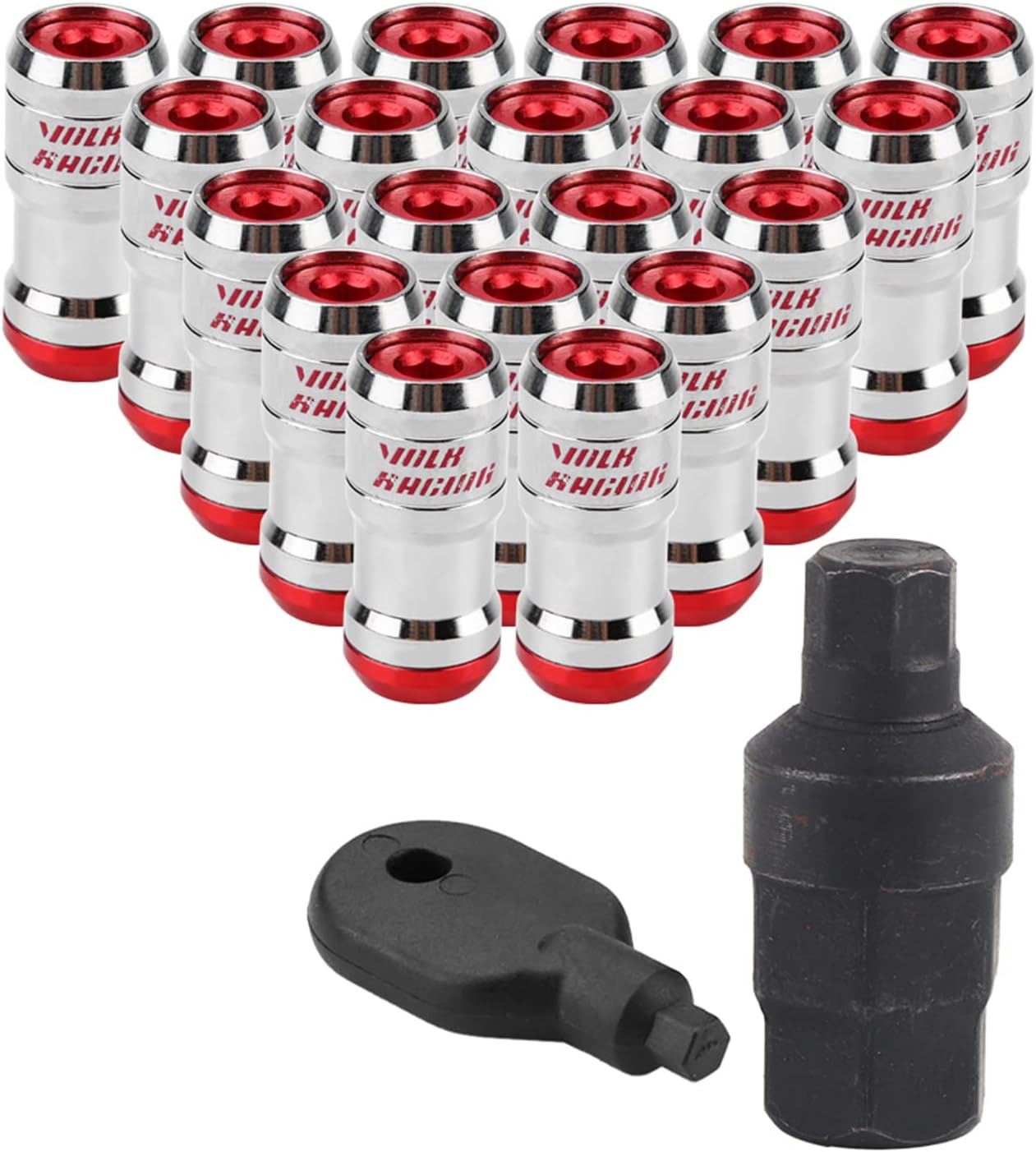 Qiilu M12 X P1.5 20 pcs Lock Nuts, Car Racing Lug Wheel Nuts Screw with Nut Wrench&Hex Wrench (Red)