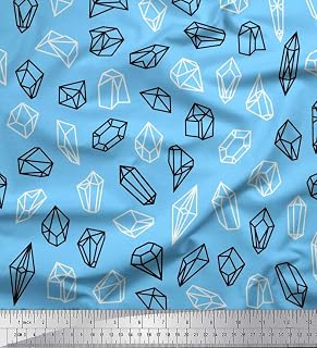 Soimoi Poly Georgette Blue Fabric - by The Yard - 42 Inch Wide - Crystal Stone Geometric Print Fabric - Elegant and Luxurious Designs for Stylish Home Decor Printed Fabric