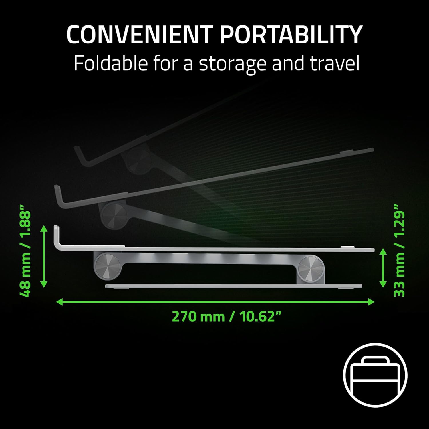 Razer Adjustable Laptop Stand: Supports Phones, Tablets, Laptops, Macbooks up to 18" - Adjust Height and Tilt - Durable Aluminum Construction - Vented Design - Foldable for Storage & Travel - Mercury