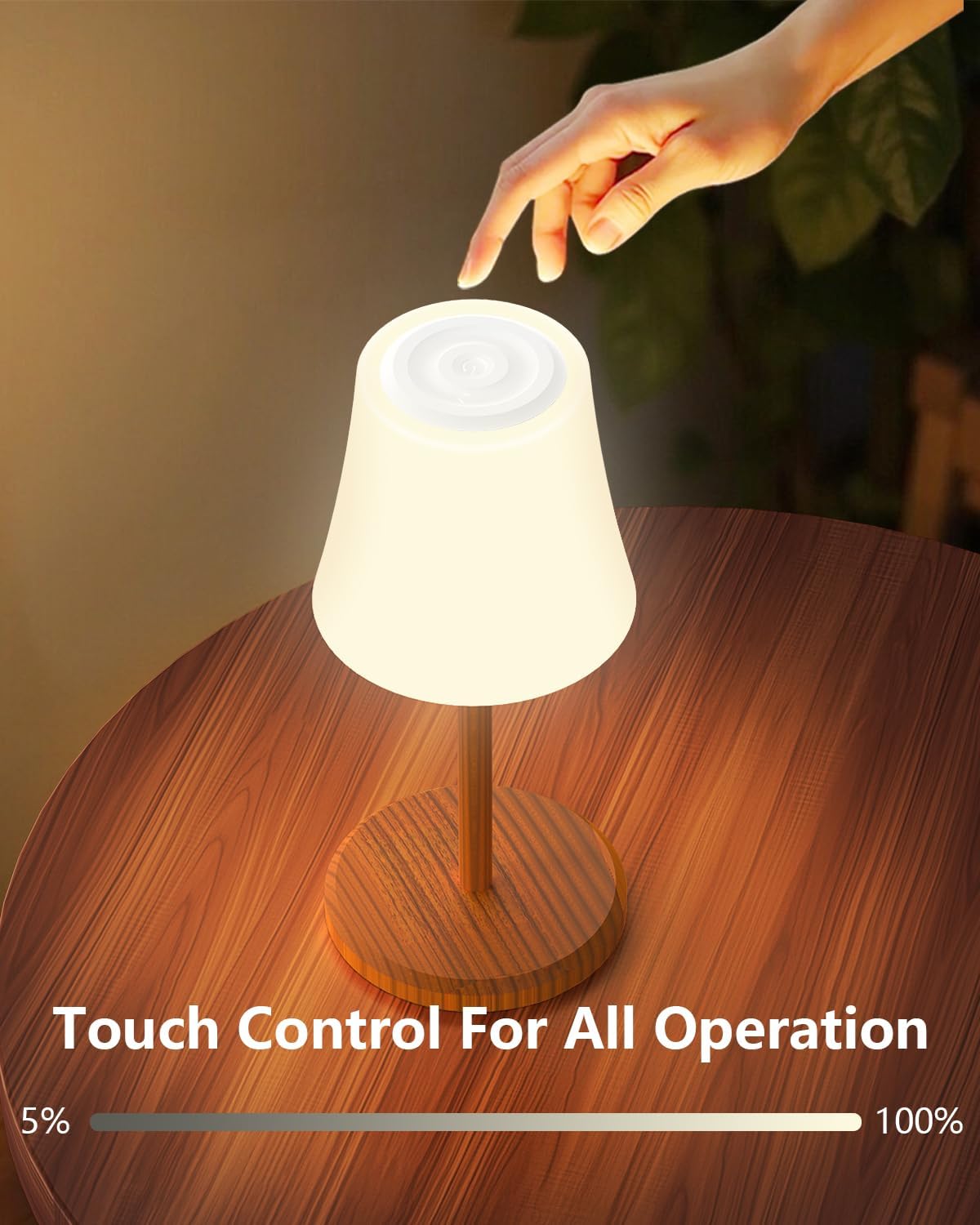 Cordless Shower Lamp IP54 Waterproof Outdoor Rechargeable Table Lamp 4000mah Small Battery Operated Lamps Touch Dimmable RGB Lamp for Bathroom Kitchen Restaurant Patio Camping, Wood Grain