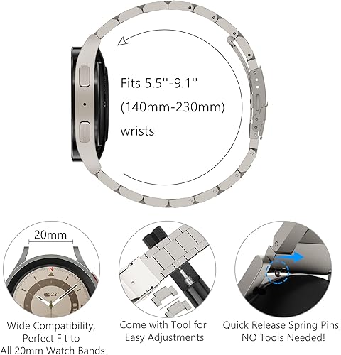 Miniatura 5 de WINGLE Bandas de metal para Samsung Galaxy Watch 7 6 5 4 Band Galaxy Watch 6 Classic5 Pro4 ClassicFE Band Men 1.850 in 1.693 in 1.811 in 1.654 in